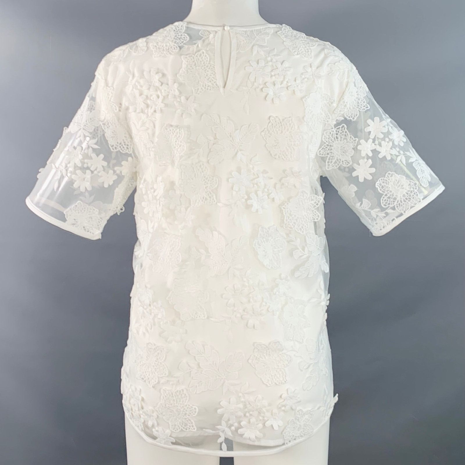 Cynthia Rowley XS White Polyester Blend Lace Oversized Short Sleeve Top Size XS / US 0-2 / IT 36-38 - 4 Thumbnail