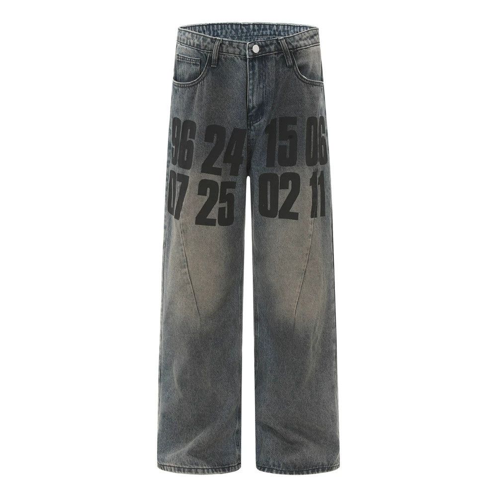 Men's hip-hop loose wide-leg letter print cargo jeans