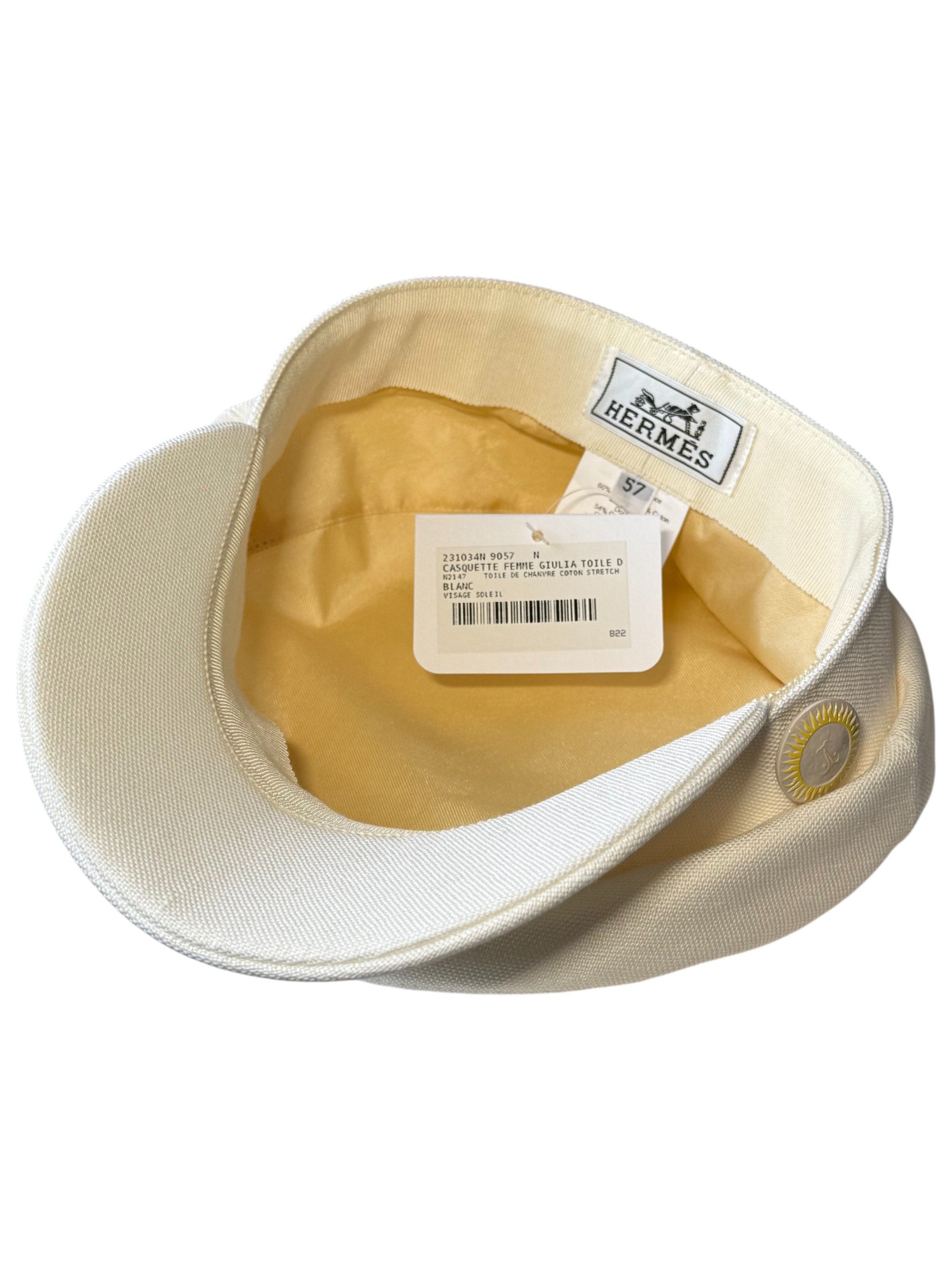 Hermes Hermes White Casquette Giulia Toile Newsboy Cap Size 57 Size ONE SIZE - 2 Thumbnail