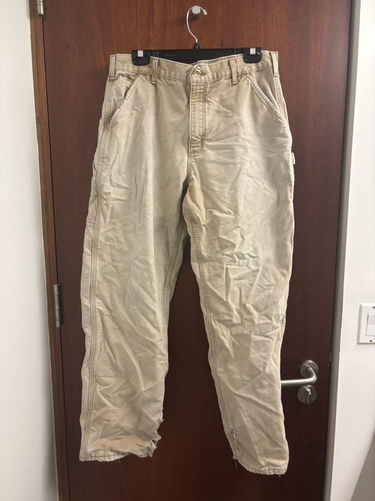 Carhartt × Vintage 34x32 Beige distressed fade carpenter pants single knee Size US 34 / EU 50 - 1 Thumbnail
