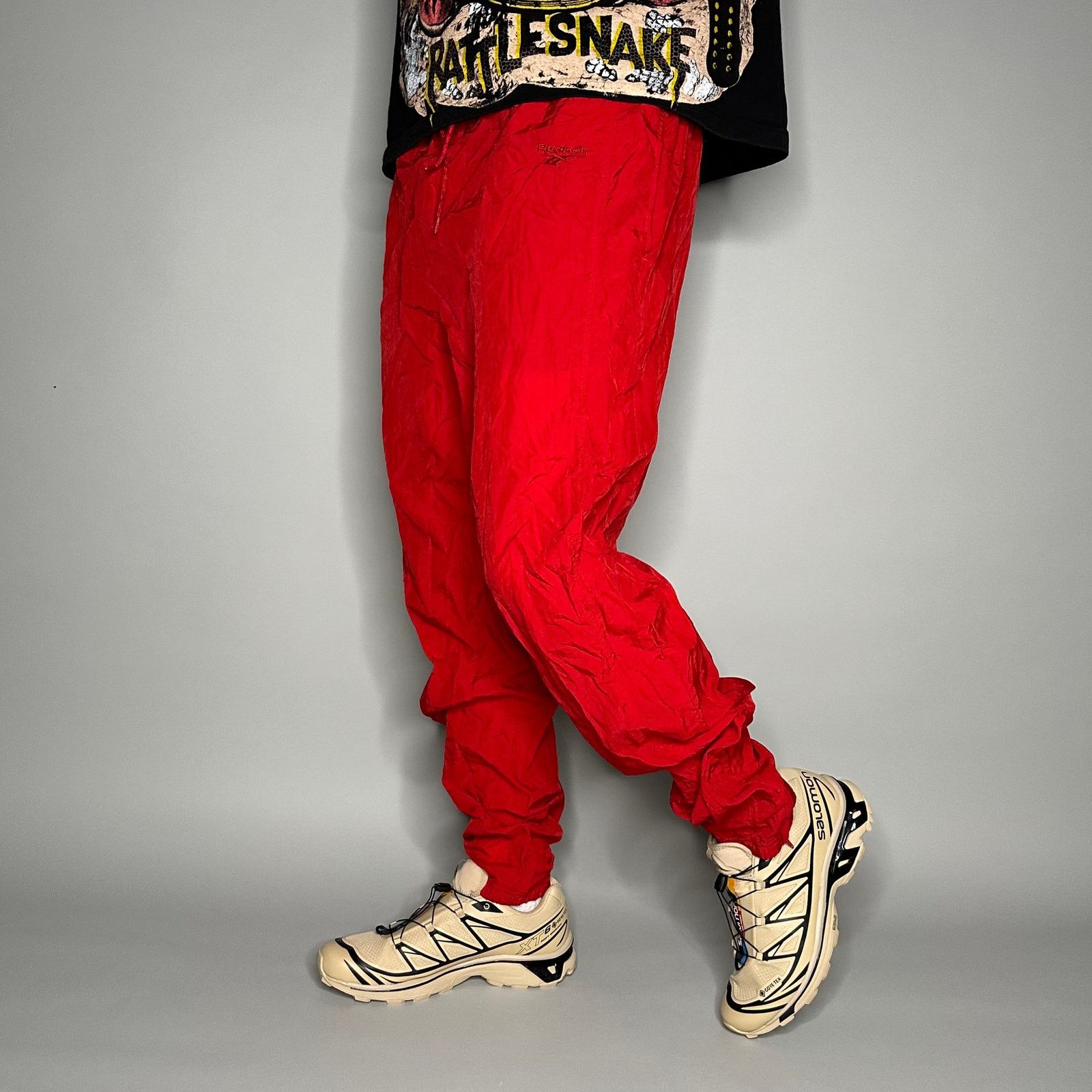 Reebok Streetwear Vintage Crazy Vintage Y2K Reebok Track Pants Red Nylon Joggers Grailed