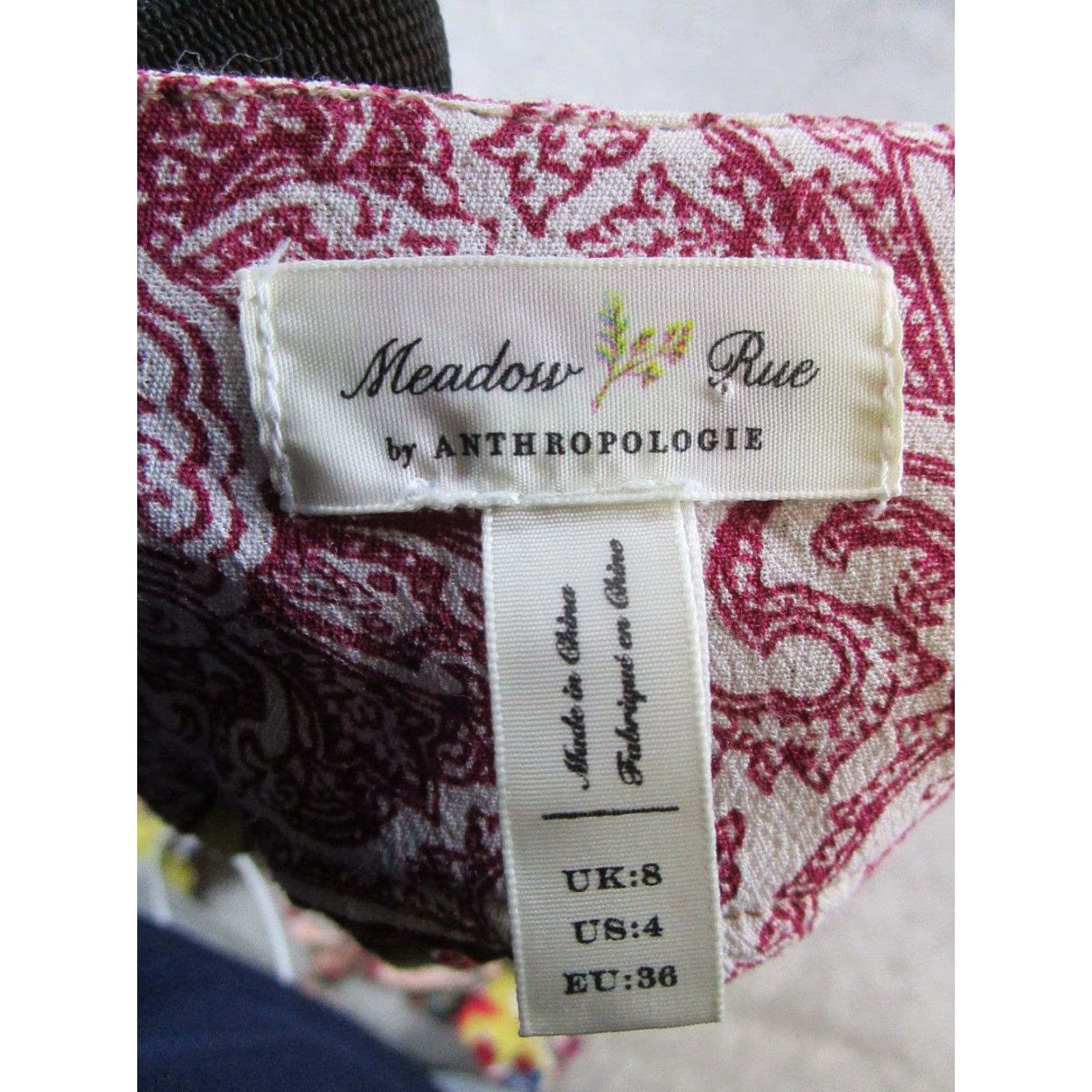 Vintage Meadow Rue Blouse Womens 4 V-Neck Long Sleeve Floral Tie Yellow Pink Blouse Womens Size S / US 4 / IT 40 - 3 Thumbnail