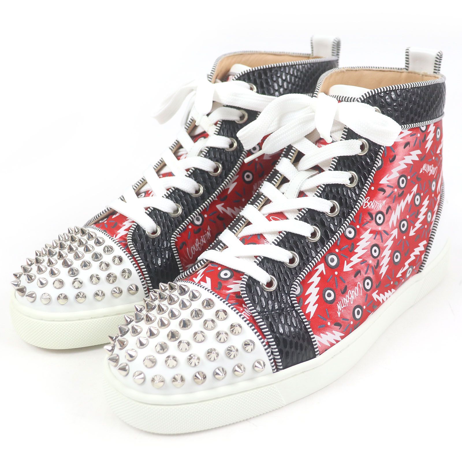 Christian Louboutin Christian Louboutin Lou Spikes Orlato Flat Leather Sneakers Leather Shoes in Red