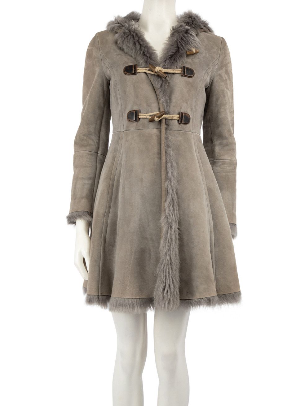 image of Prada Grey Suede Mid-Length Shearling Lined Coat, Women's (Size XS)