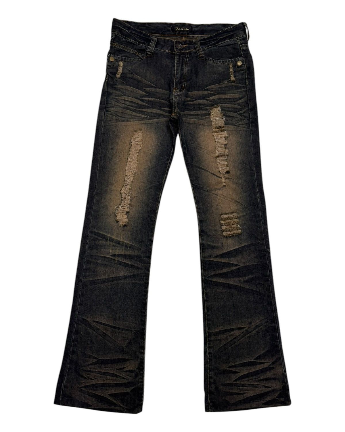 If Six Was Nine × Japanese Brand × Le Grande Bleu (L.G.B.) 🔥FLARE JEANS WHISKER BLACK CROWN CLAW MARK DISTRESS JEAN Size US 32 / EU 48 - 5 Thumbnail