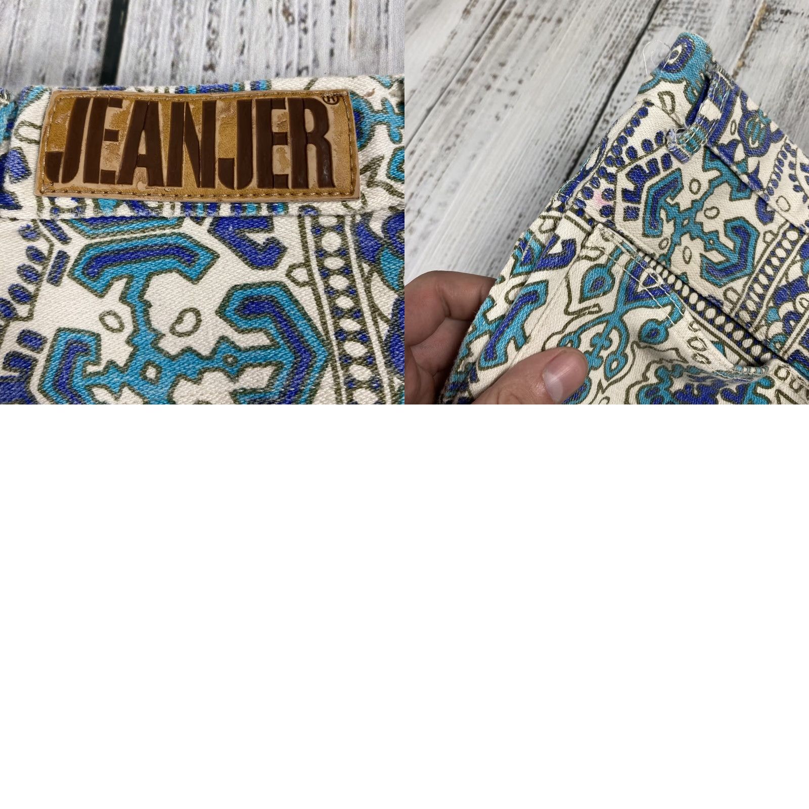 Vintage VTG JeanJer Jeans Women Juniors 25" Waist 28.5" Inseam Blue 80s Tribal Pattern Tapered Jeans Size 5/6 Size 27" / US 4 / IT 40 - 8 Thumbnail