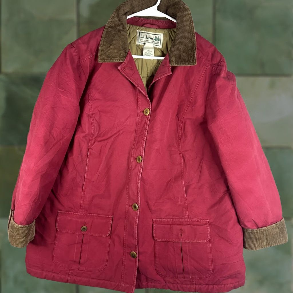 Vintage L.L. Bean Canvas Coat Womens 2X Red Quilted Collar Button Pockets Corduroy Size XXL / US 16-18 / IT 52-54 - 1 Thumbnail