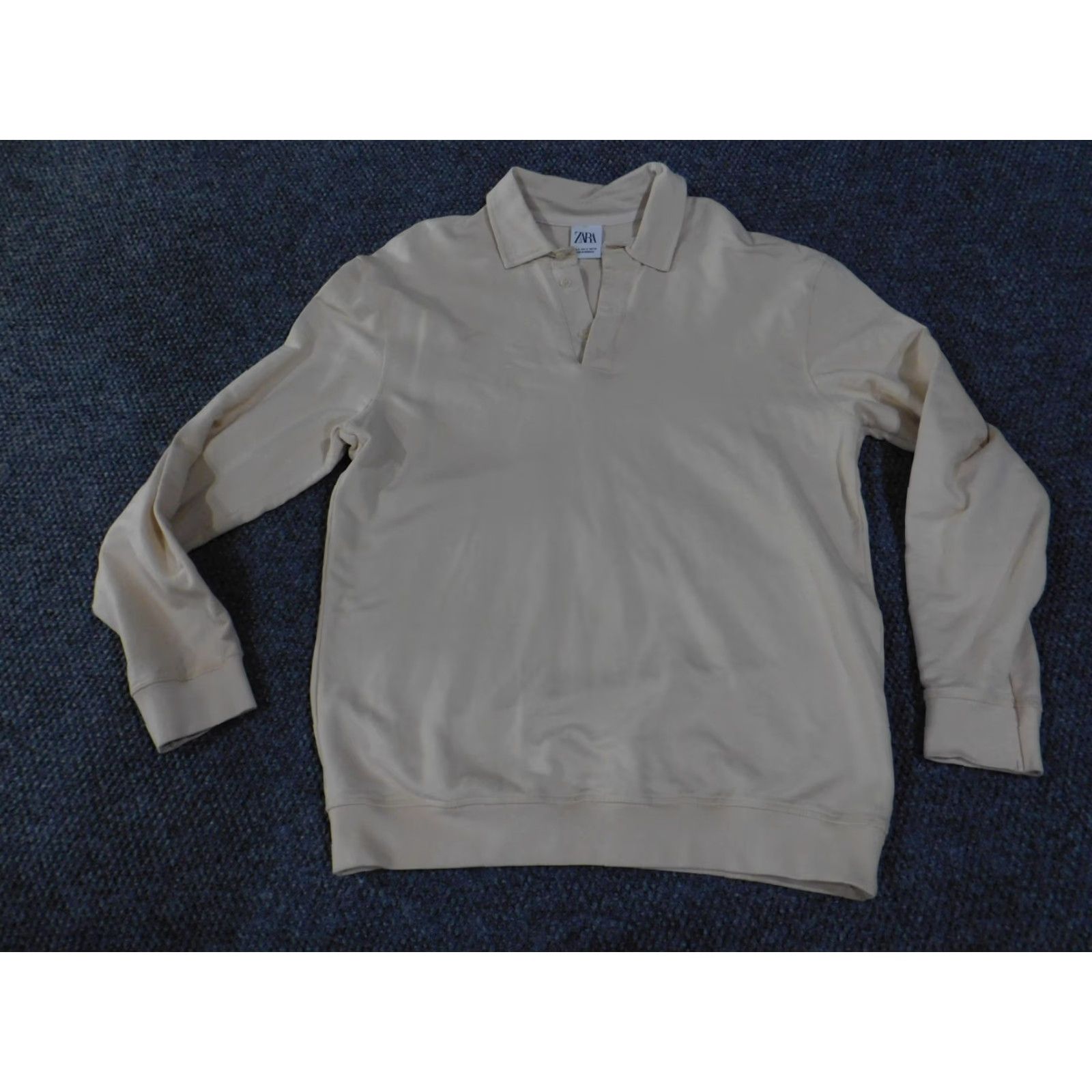 Zara VINTAGE Zara Sweatshirt Mens Small Beige Cream Collared Pullover Rib Cuffs Hem Cotton Size US S / EU 44-46 / 1 - 2 Thumbnail