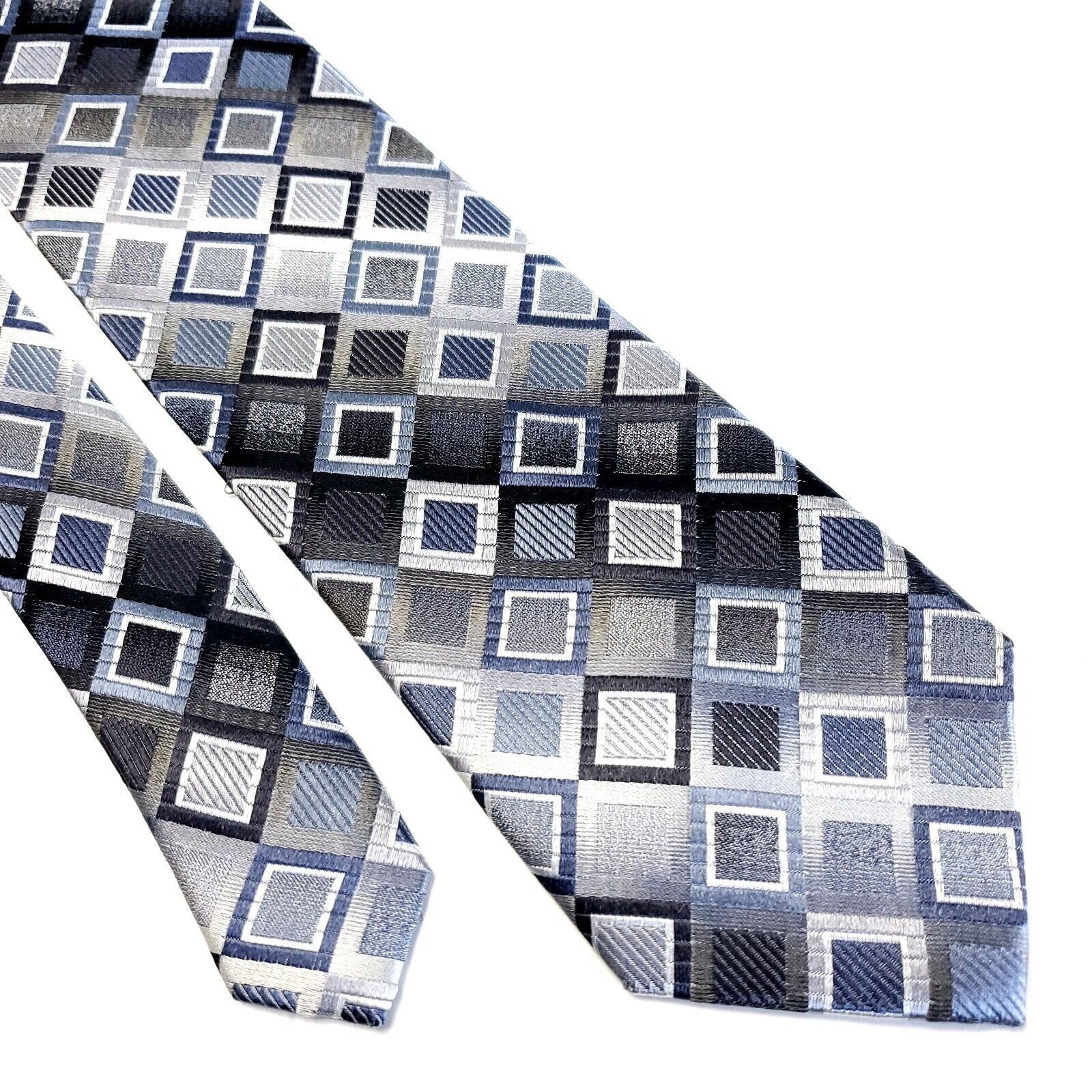 Pierre Cardin Pierre Cardin Blue Silver Geometric Woven Silk Tie Size ONE SIZE - 1 Thumbnail