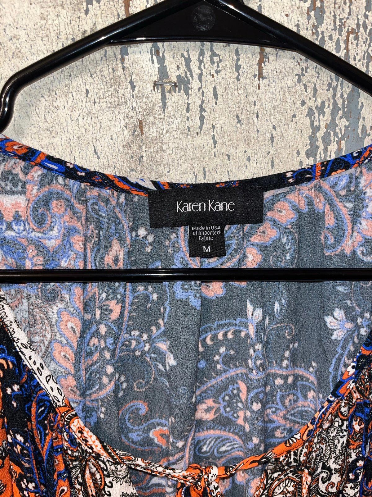 Designer Karen Kane boho blouse, size medium, orange blue Size M / US 6-8 / IT 42-44 - 2 Thumbnail