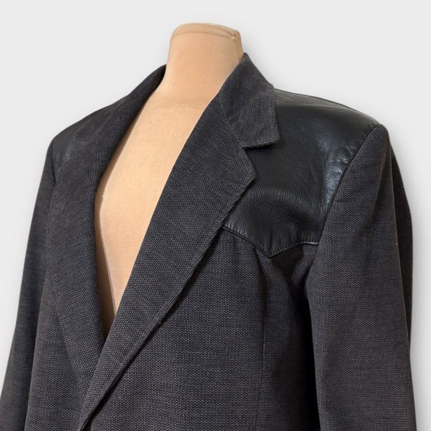 Other Vintage Sport Coat Jacket Men 44 Leather Tweed Gray Black Pi Size 44R - 3 Thumbnail