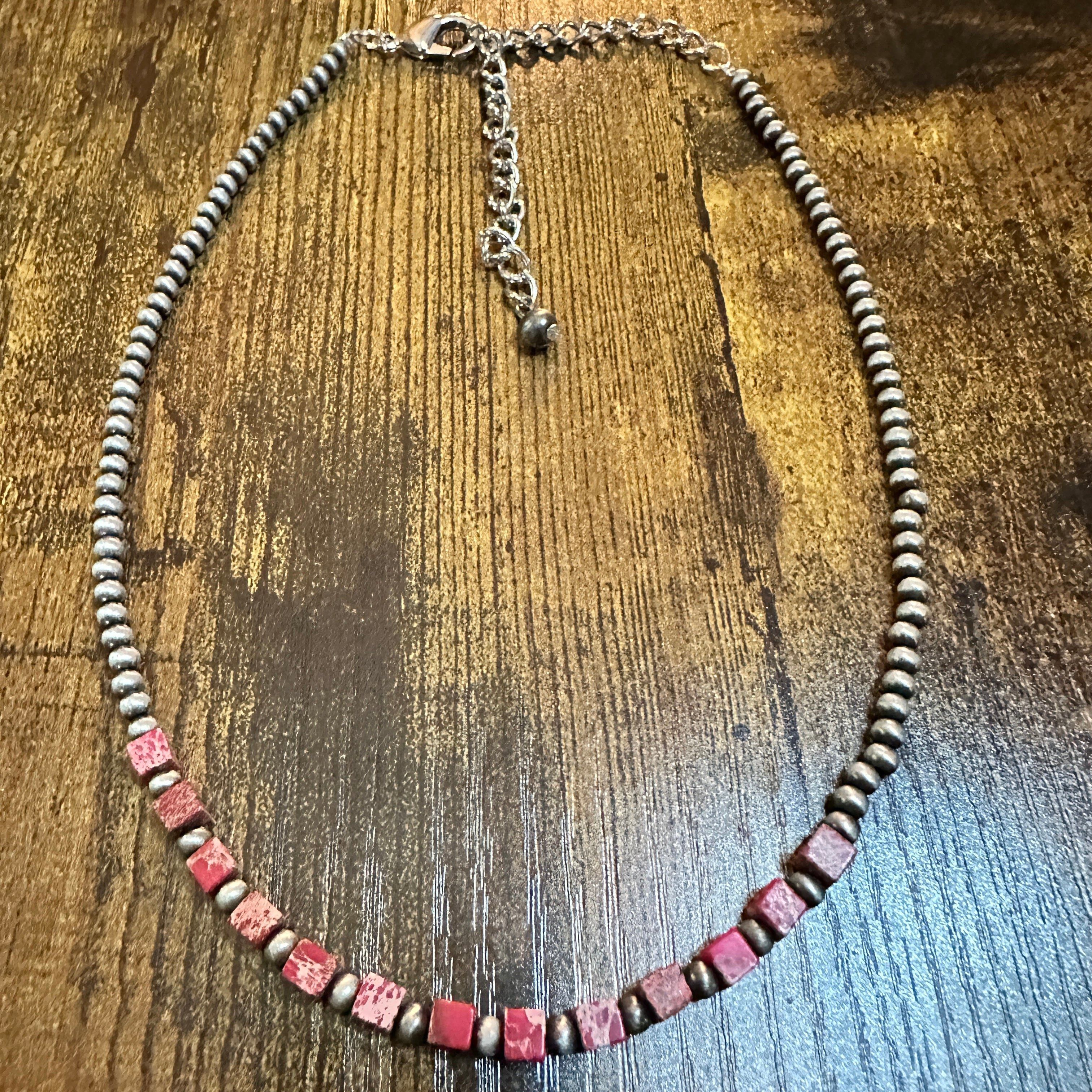 Other Handmade Square Gemstone Necklace with Navajo Beads 15 to 20 Size ONE SIZE - 3 Thumbnail