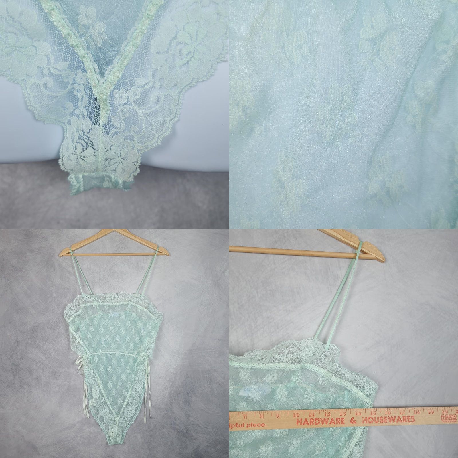 Vintage VINTAGE Lorraine Teddy Womens L Large Mint Green Lace Sheer Nylon 90s One Piece Bodysuit Size ONE SIZE - 8 Thumbnail