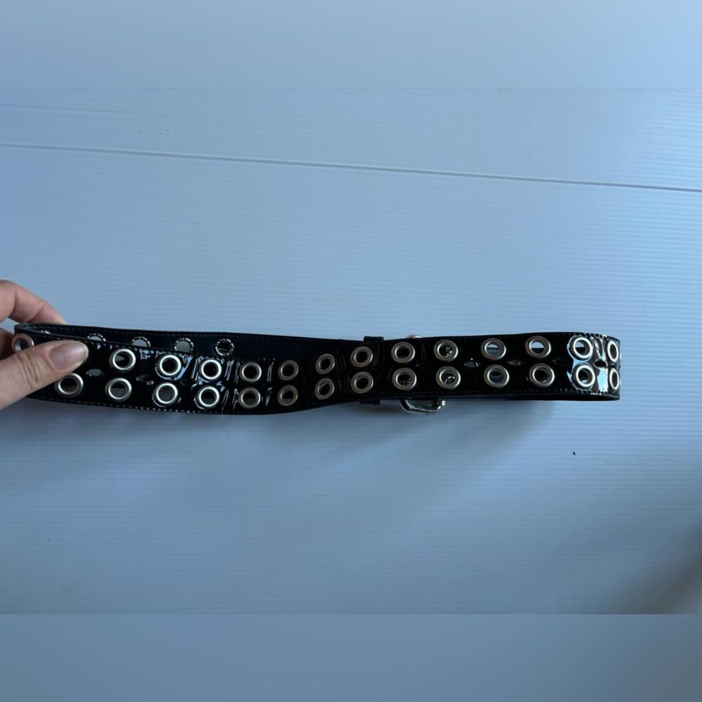Designer Y2K Black Double Eyelet Belt Size ONE SIZE - 2 Thumbnail