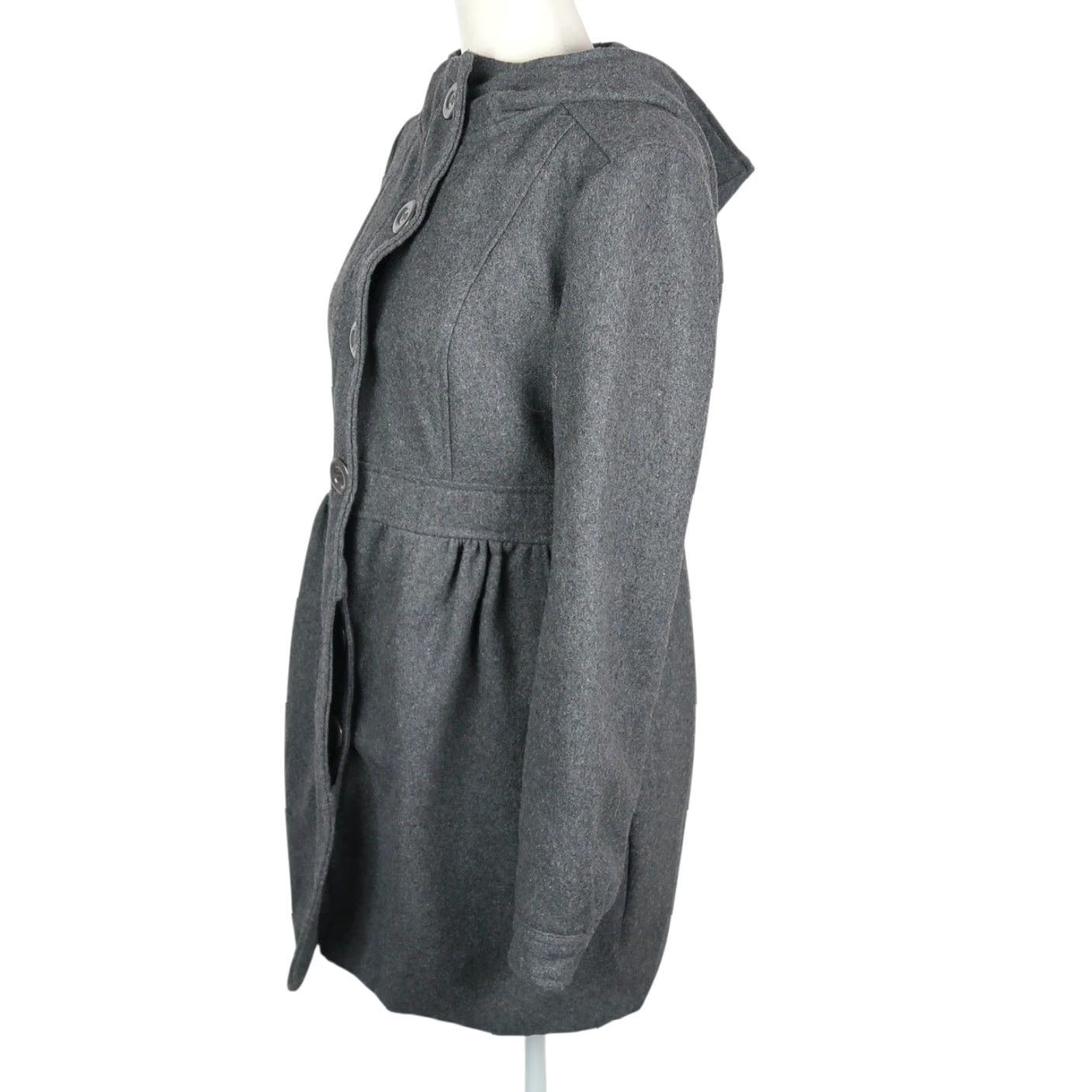 Forever 21 VINTAGE Forever 21 Jacket Wool Blend Hooded Charcoal Grey S Womens Overcoat Mid-Length Button Front Size S / US 4 / IT 40 - 3 Thumbnail
