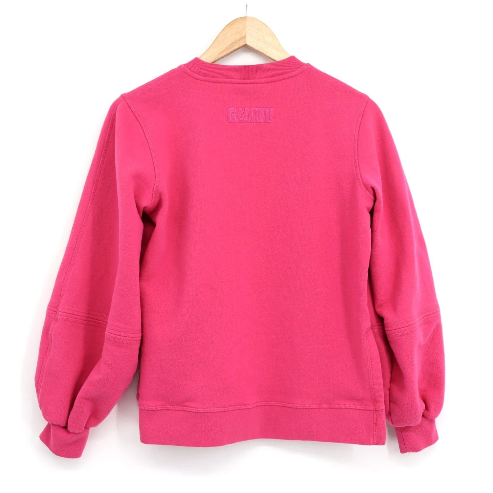 Ganni Ganni Women's Crew Neck Sweatshirt XS Pink Logo Embroidered Back Oversized All Seasons Casual Pullover Size XS / US 0-2 / IT 36-38 - 2 Thumbnail