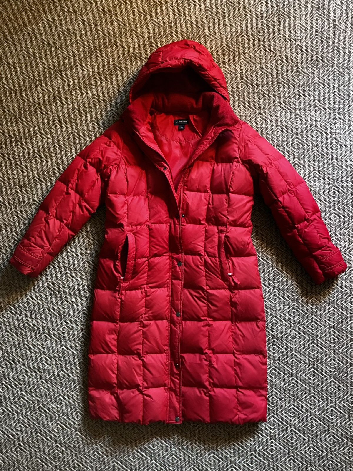 Lands' End Land’s End Knee-Length Puffer, Red, Women’s Large Size L / US 10 / IT 46 - 1 Thumbnail