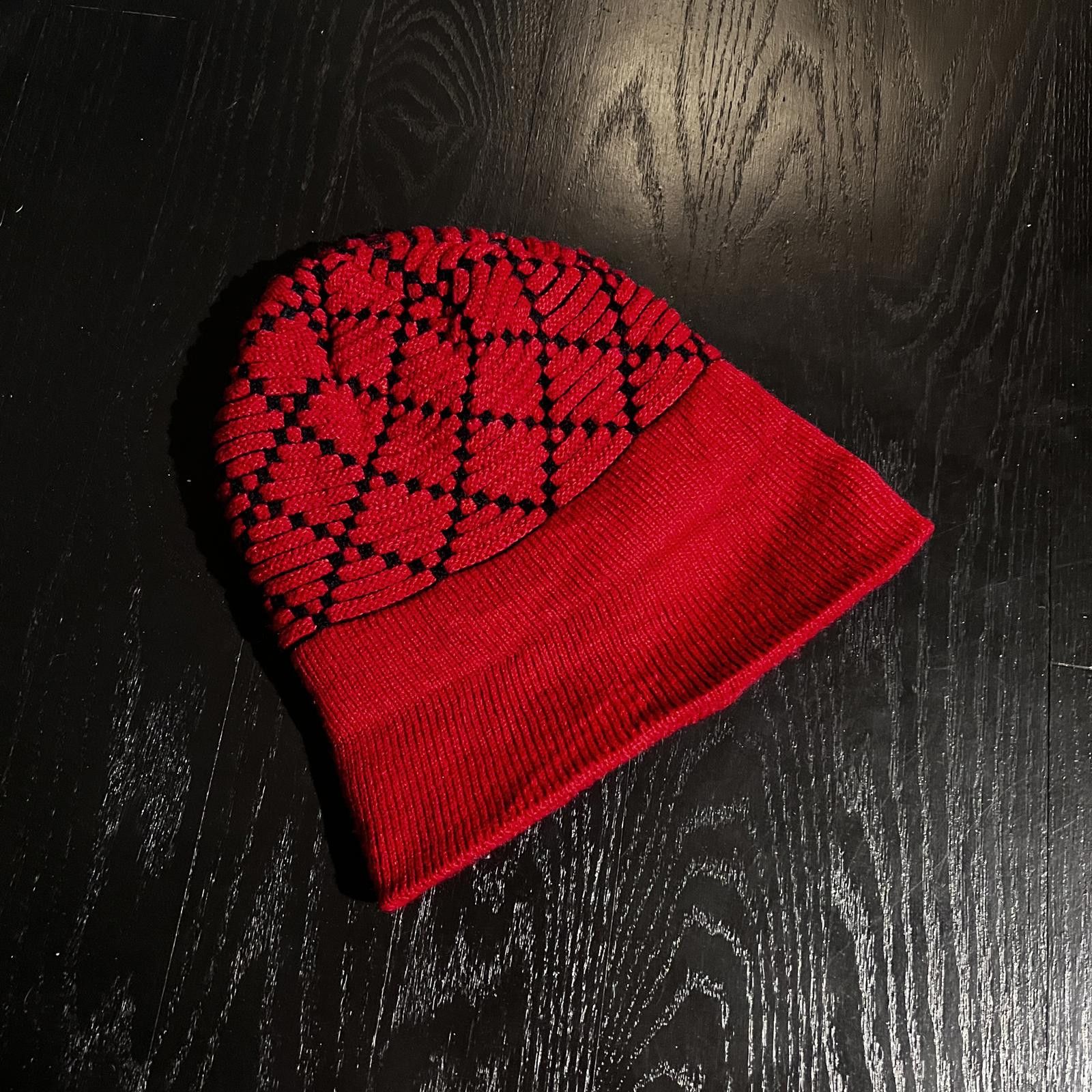 Vintage Superexce Red Fleece Lined Black Diamond Pattern Beanie Size ONE SIZE - 2 Thumbnail