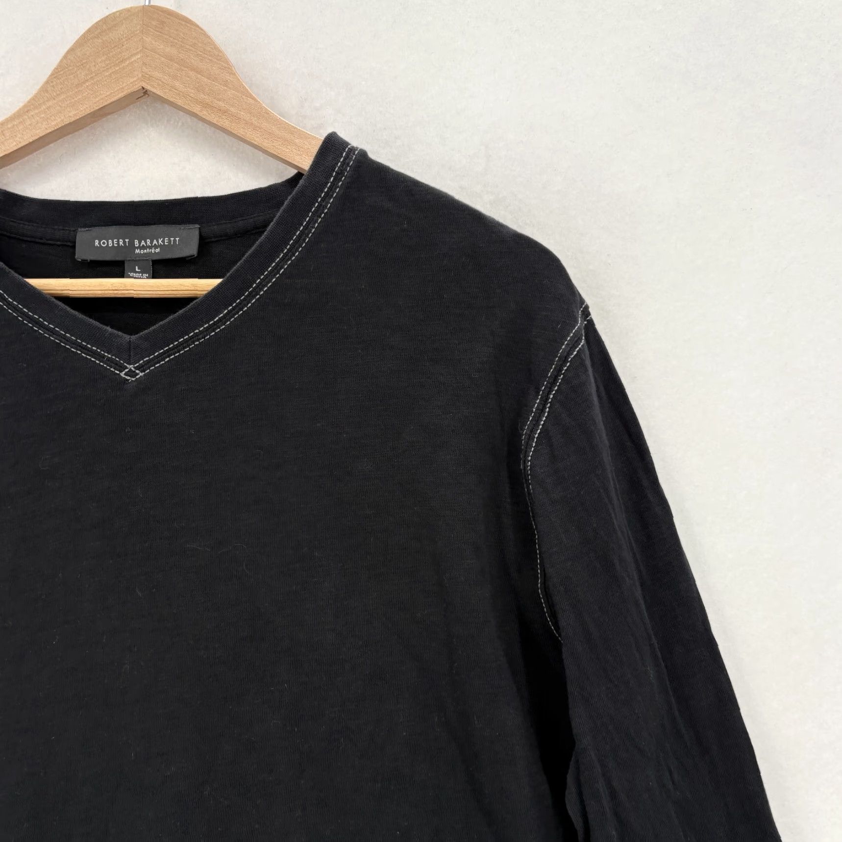 Vintage Robert Barakett Shirt Mens Large Black 100% Cotton V-Neck Long Sleeve Casual Top Size US L / EU 52-54 / 3 - 2 Thumbnail