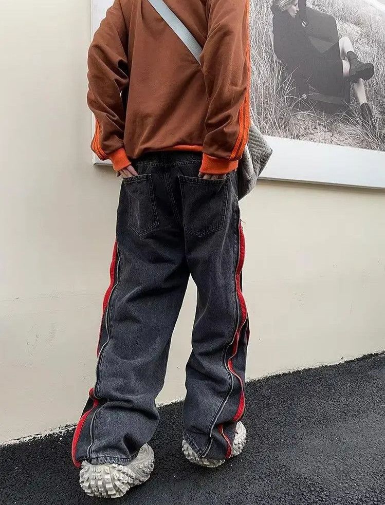 Japanese Brand × Jean Hip Hop Wide Leg Double Zip Jeans Size US 29 - 2 Thumbnail