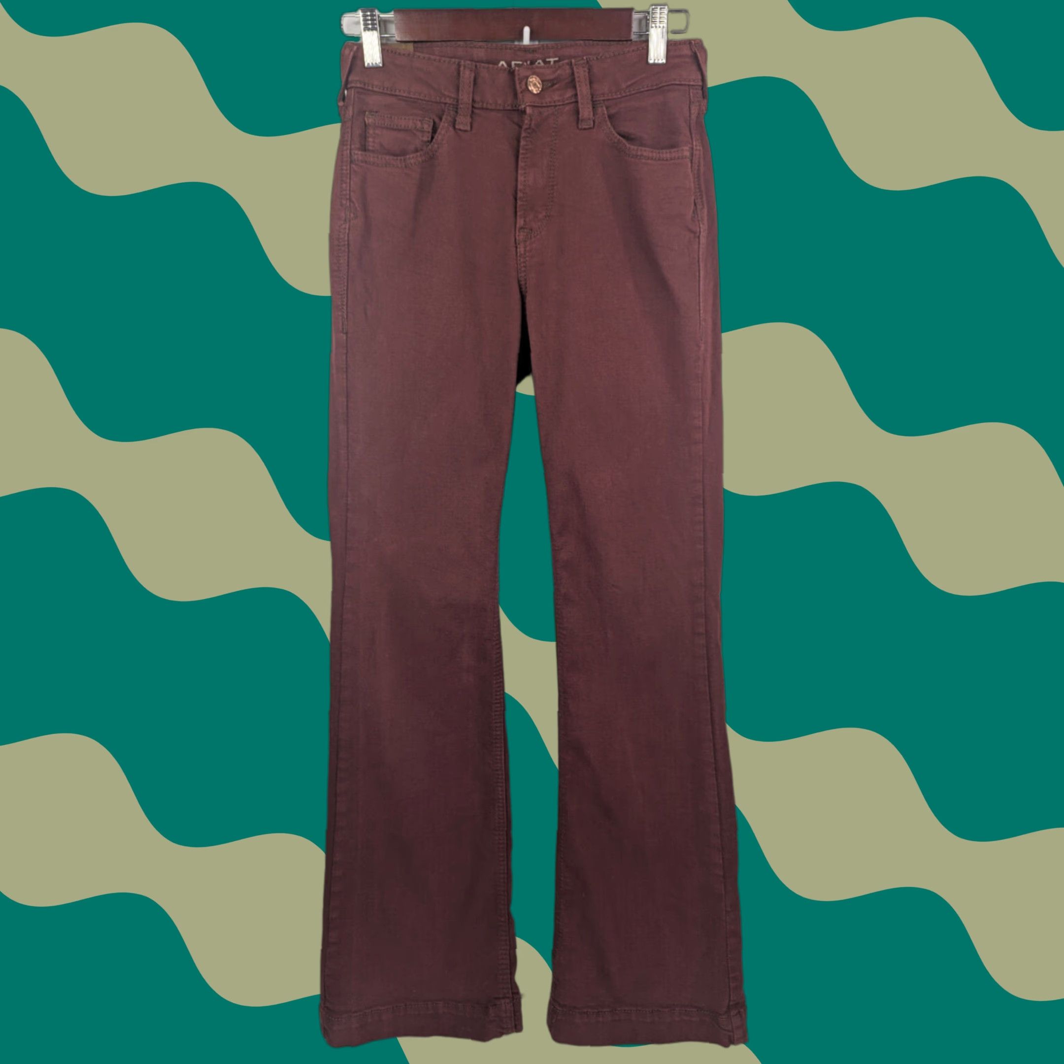 Ariat Ariat Jeans Womens 25R Slim Wide Leg Trouser High-Rise Cherry Mahogany Red Denim 5-Pocket Western Cowboy Boot Cut Wide-Leg 1900s? Size 42" / US 20 - 1 Thumbnail