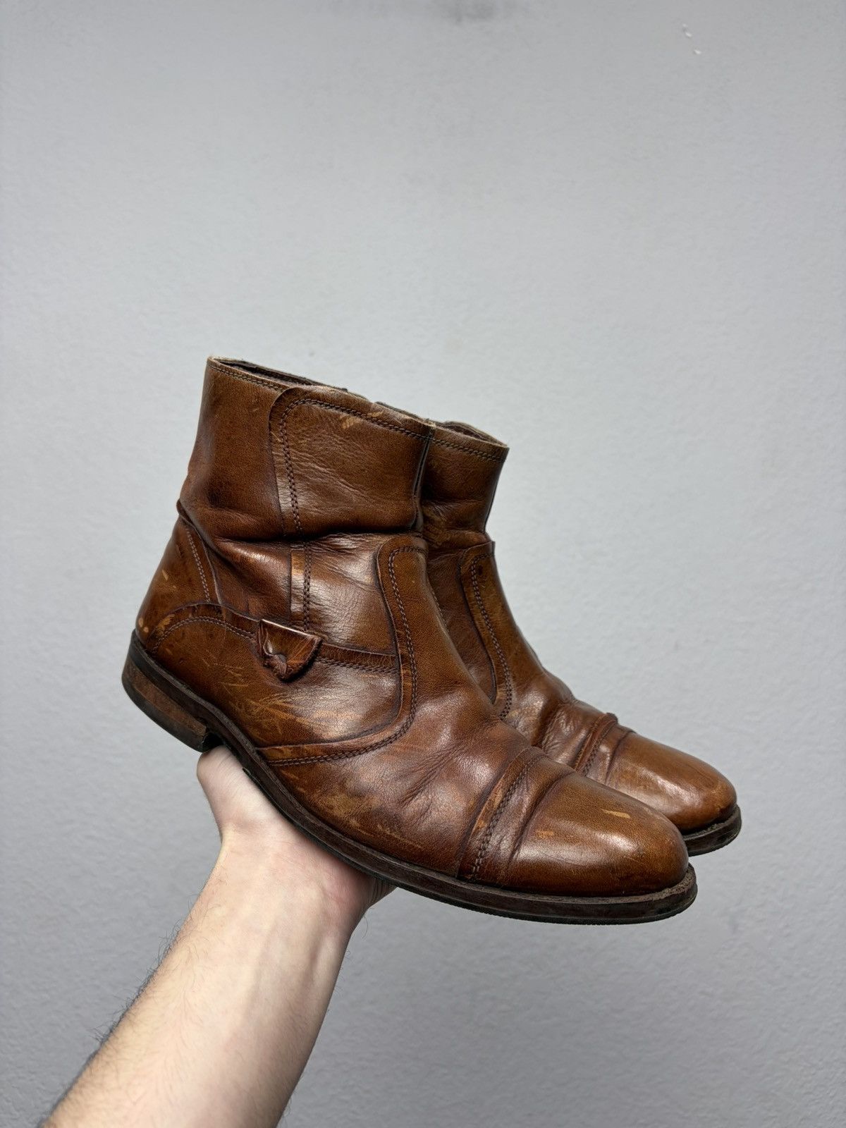 Hedi Slimane Vintage 00s Guidi CCP Style Distressed Leather Biker Boots Size US 8 / EU 41 - 5 Thumbnail