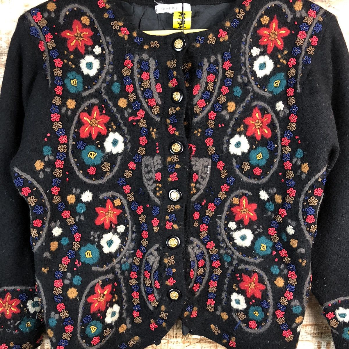 Vintage Unchipull Black Patterned knitwear Cardigans #A2326 Size S / US 4 / IT 40 - 9 Thumbnail