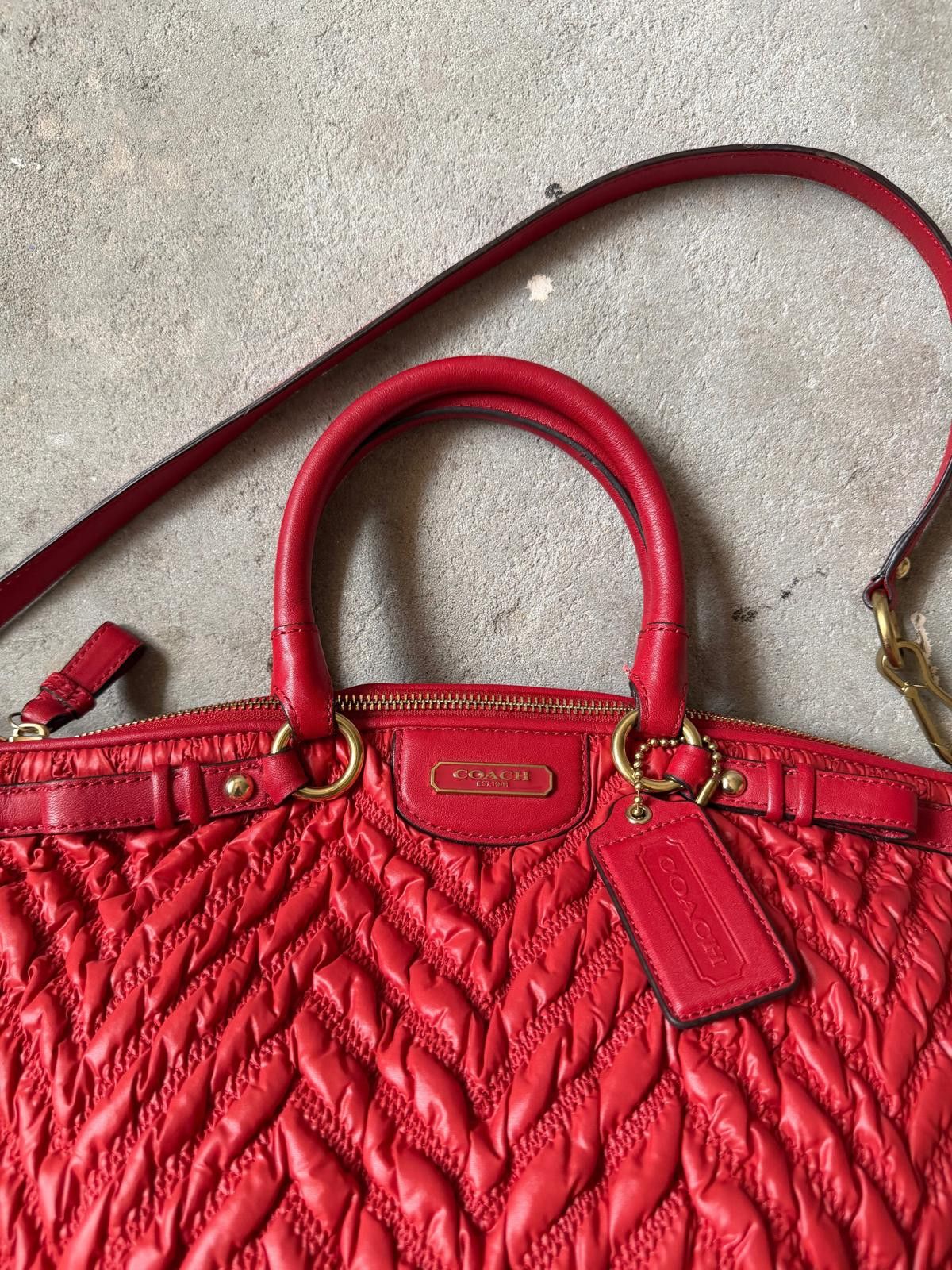 Coach Coach 2Way 70th Anniversary Quilted Nylon Shoulder Bag Red Size ONE SIZE - 3 Thumbnail