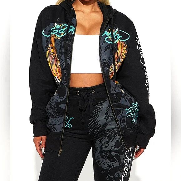Ed Hardy Crawling Tigers Sweatsuit Coord Set Lounge Retro Tattoo Y2K Size ONE SIZE - 2 Thumbnail