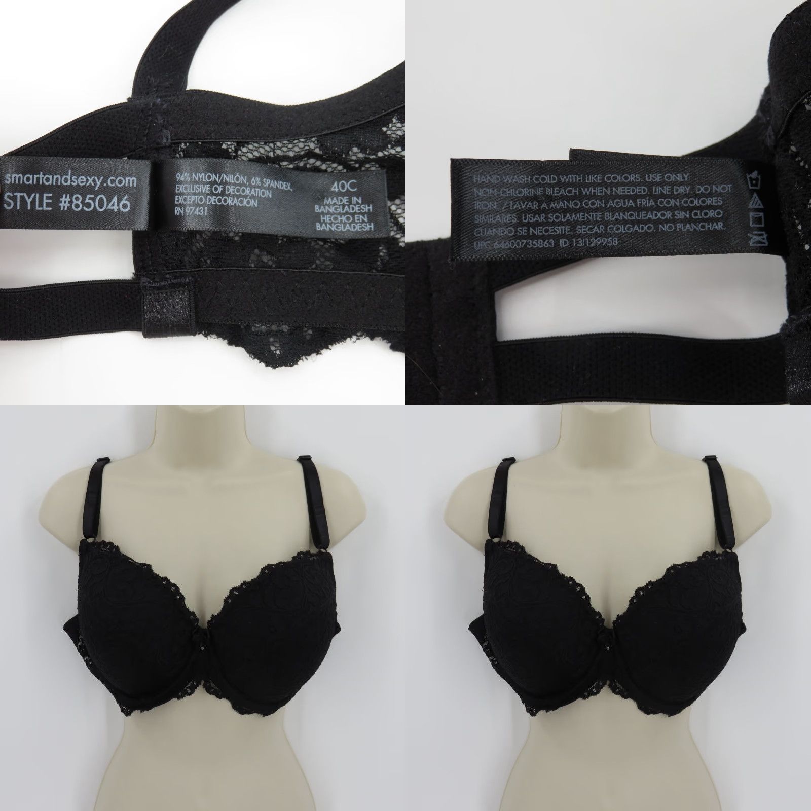 Vintage Smart & Sexy Bra 40C Push Up Underwire Padded Black Size ONE SIZE - 9 Thumbnail