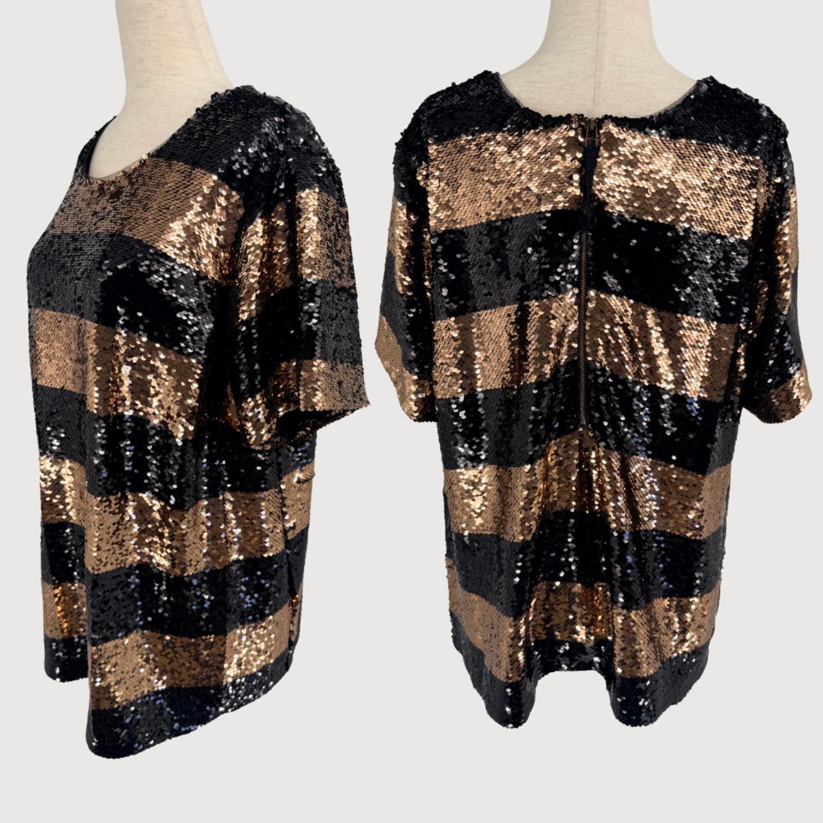 Other Maeve Anthropologie Sequin Top Copper Black 1X Size ONE SIZE - 3 Thumbnail