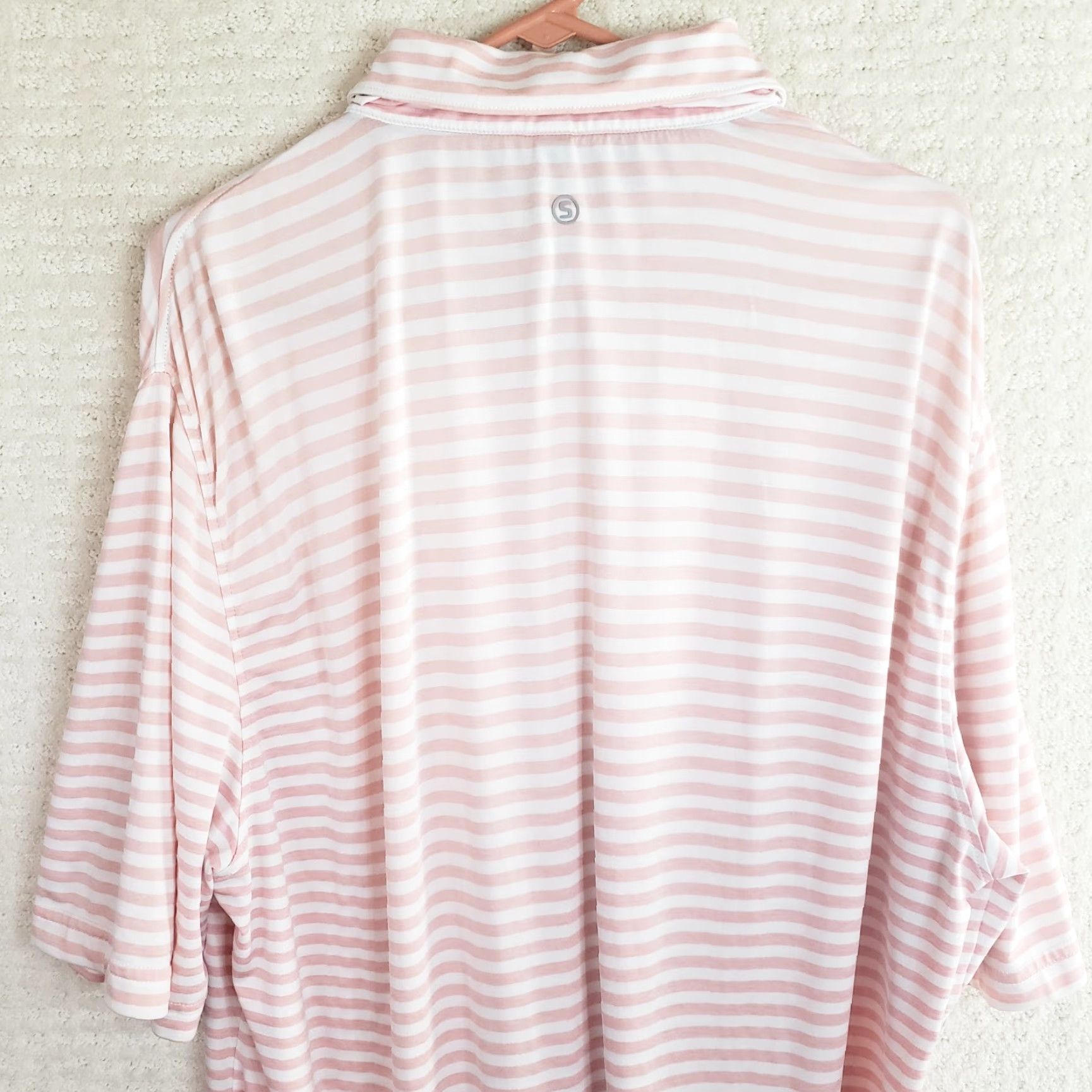 Vintage Stitch Polo Shirt Mens Large Pink White Striped Performance Golf Stretch Shirt Size US L / EU 52-54 / 3 - 7 Thumbnail