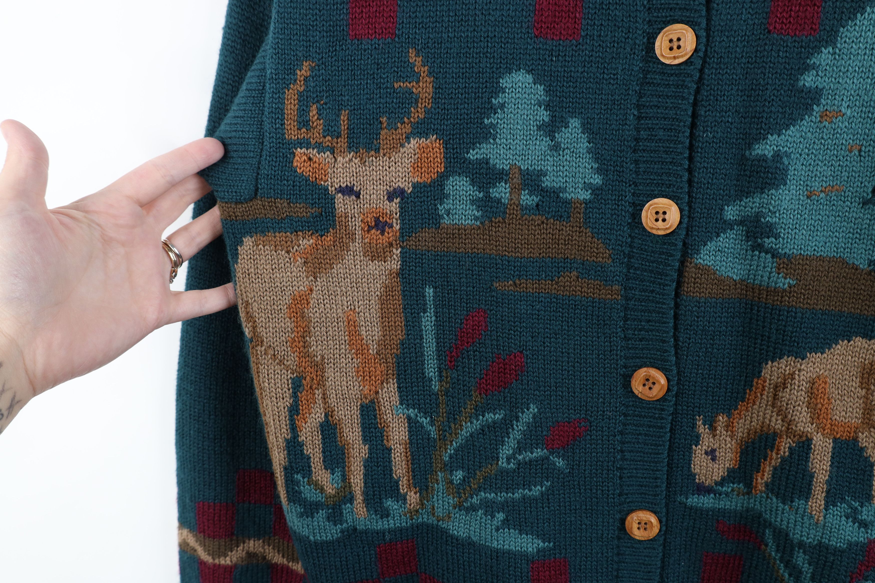 Vintage Vintage 90s Streetwear Deer Buck Wool Knit Cardigan Sweater Size M / US 6-8 / IT 42-44 - 6 Thumbnail