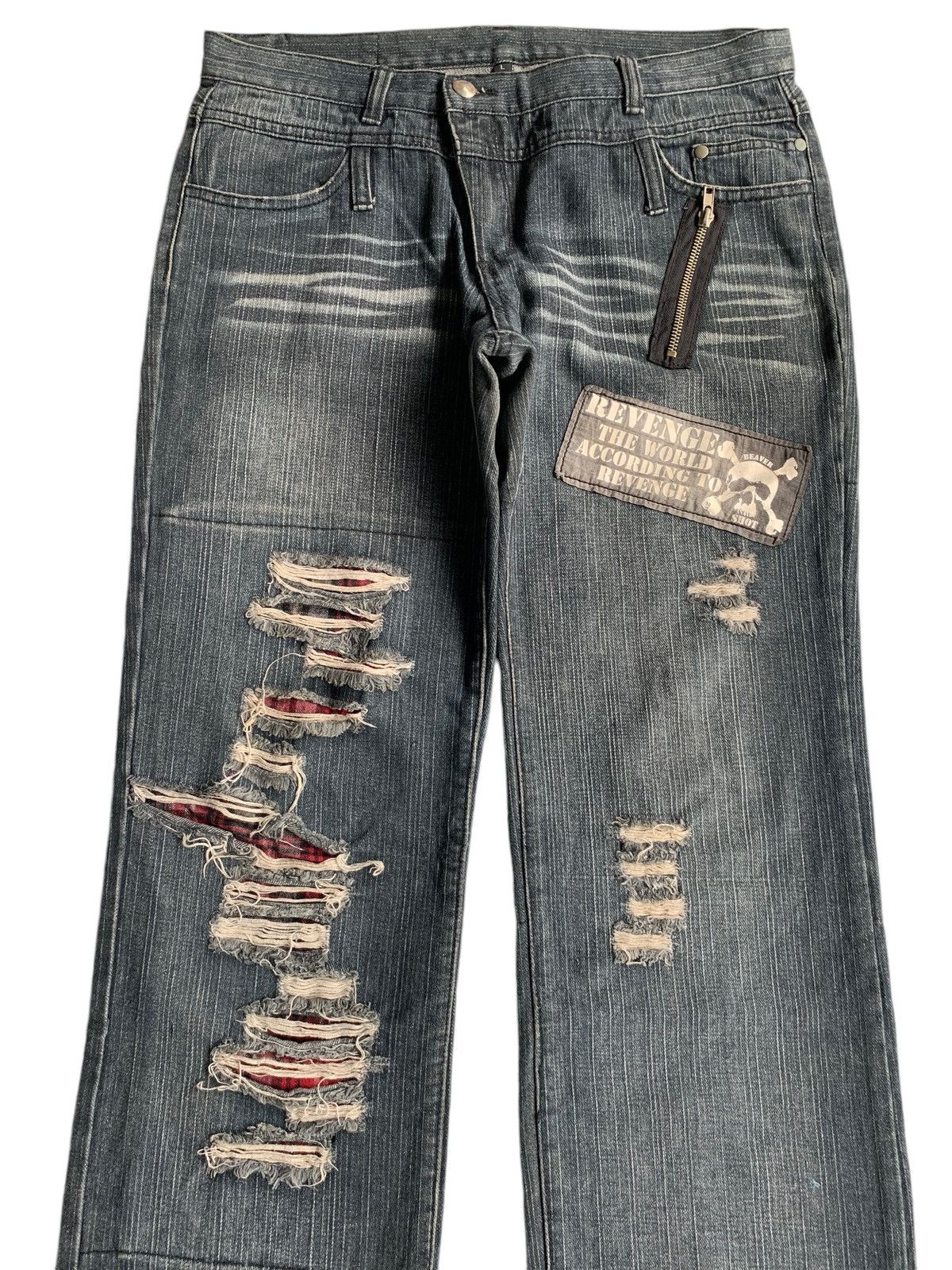If Six Was Nine Sex Pot Revenge Skull Punk Bondage Style Distressed Denim☠️🎌 Size US 33 - 5 Thumbnail