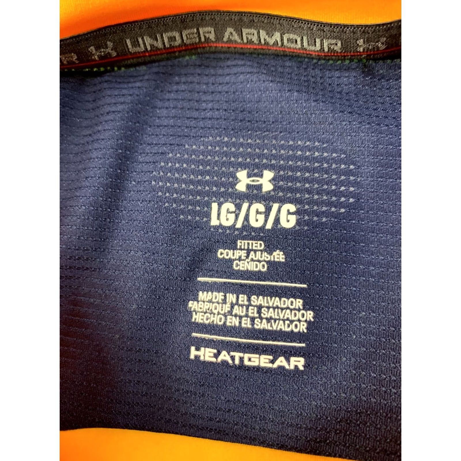 Under Armour Under Armour HeatGear Shirt Men L Orange Navy 2022 Training Compression Jersey 74 cm 55 cm Crew Neck Short Sleeve Size US L / EU 52-54 / 3 - 6 Thumbnail