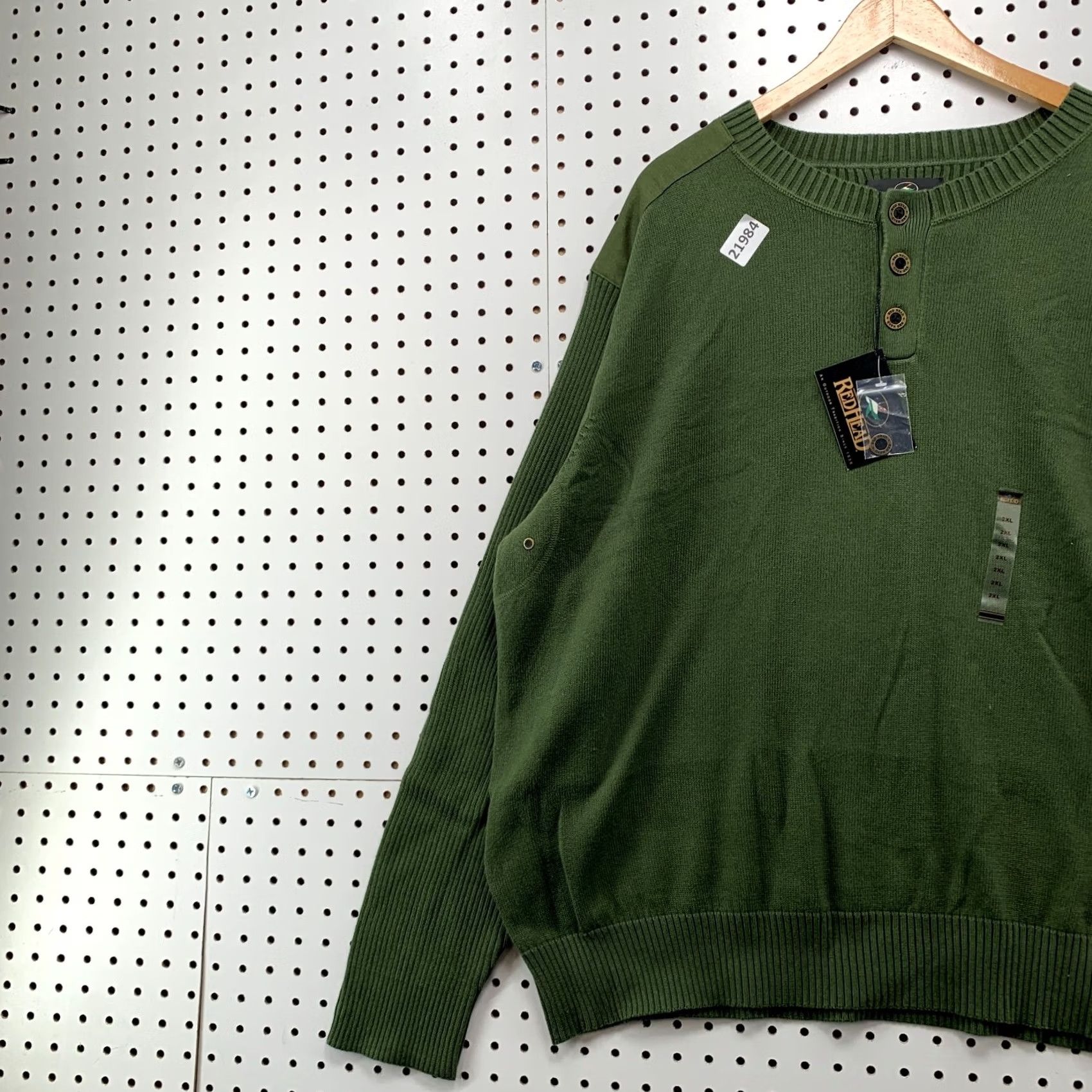 Vintage RedHead Sweater Mens 2XL Green NEW Henley Button Ribbed Knit 5x30 Pullover Size US XXL / EU 58 / 5 - 3 Thumbnail