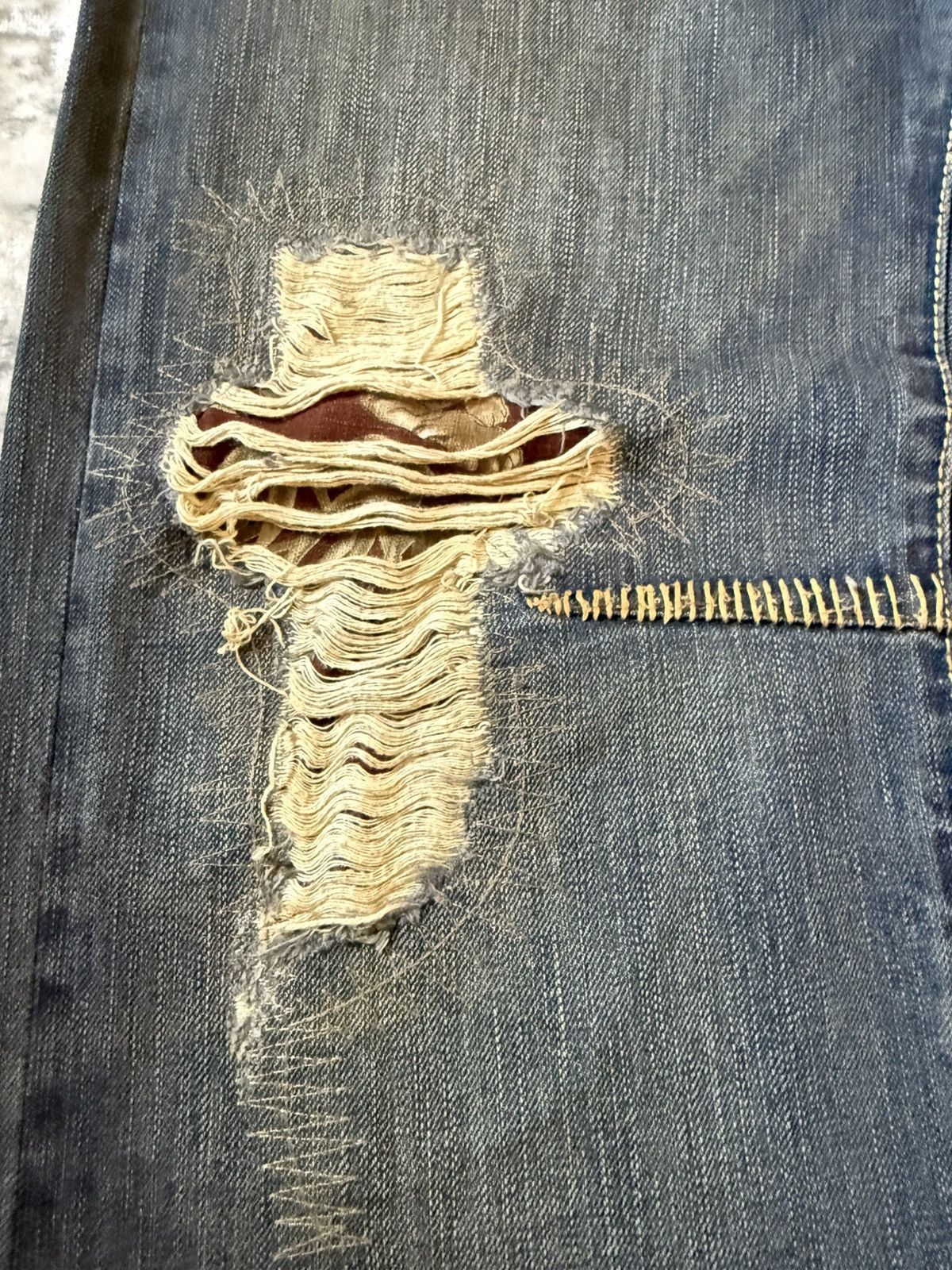 Japanese Brand Osaka Big Train Japan Over Stitch Boro Yakuza Jeans Size US 32 / EU 48 - 4 Thumbnail