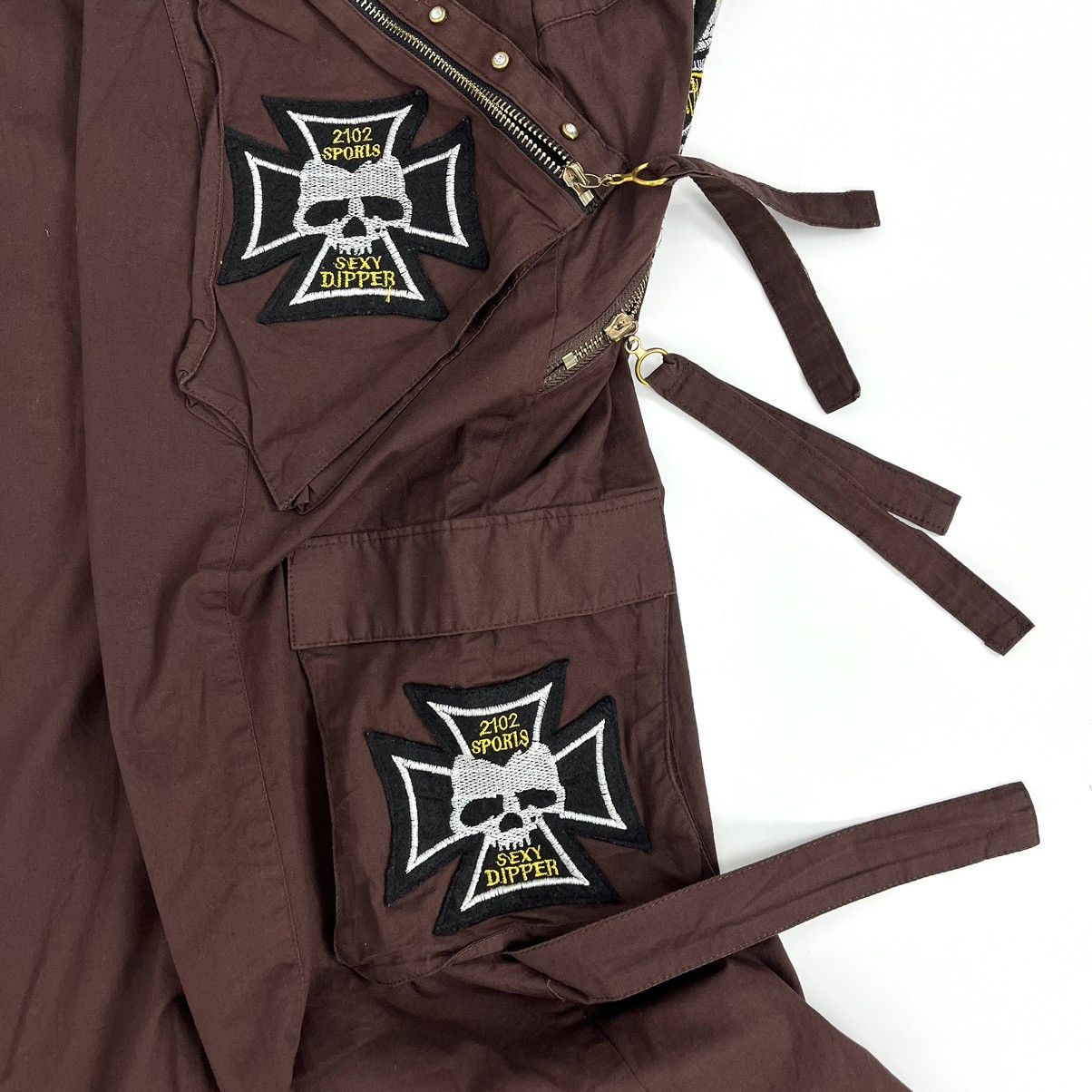 14th Addiction × KMRii × Yasuyuki Ishii Crazy Y2K Dipper Bondage Skulls Studded Multipocket Pants Size US 27 - 14 Thumbnail