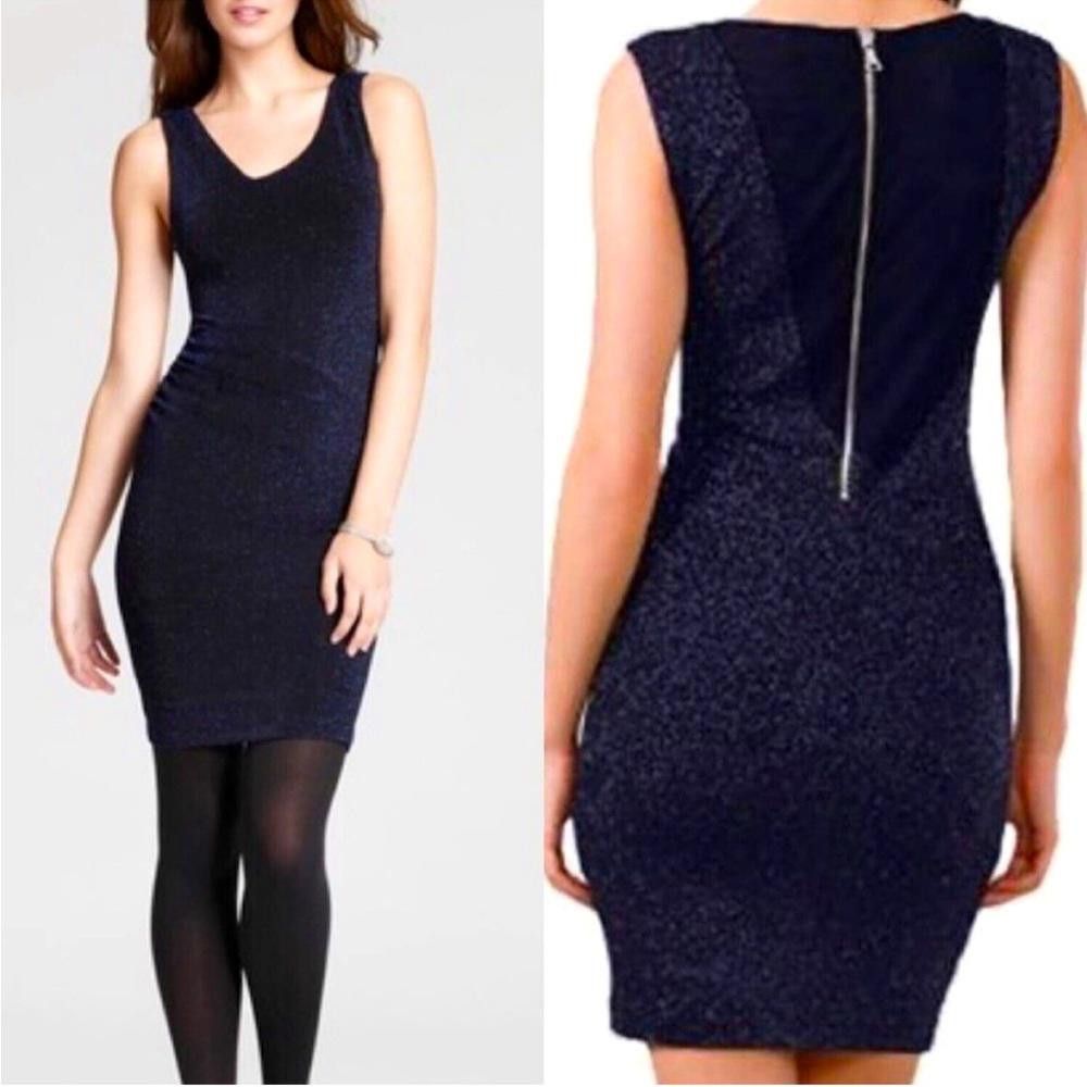 Designer Alice + Olivia Annabelle Dress Navy Blue Sparkly Bodycon 6 Size M / US 6-8 / IT 42-44 - 1 Thumbnail