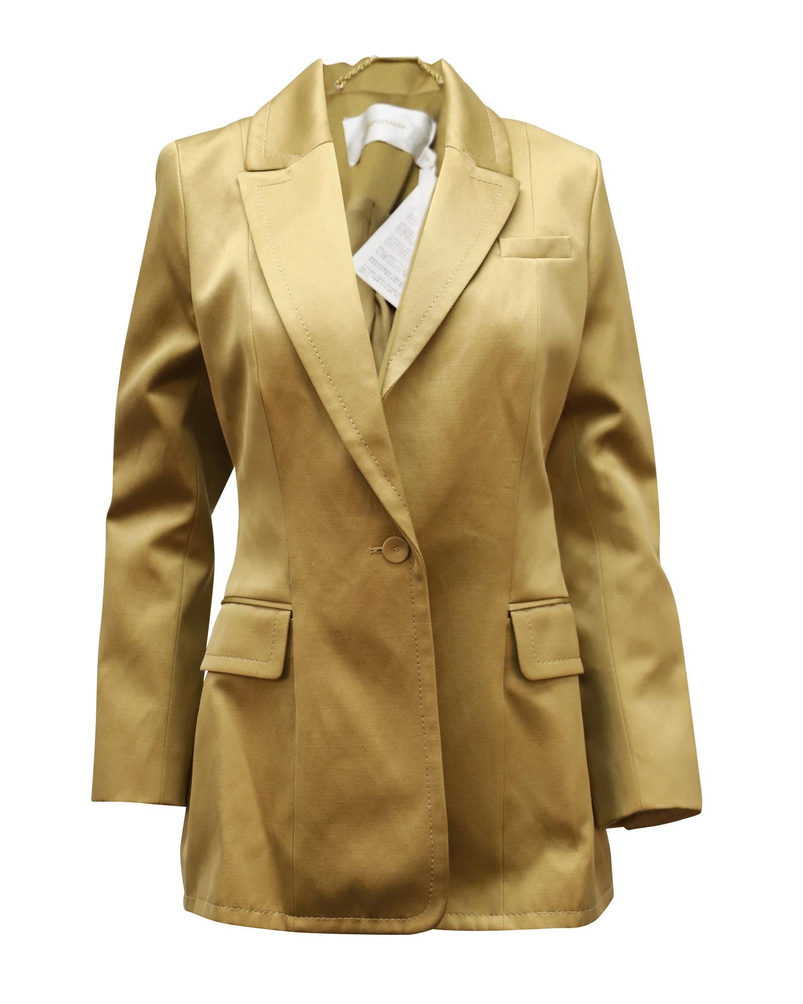 image of Zimmermann Gold Cotton Single-Breasted Blazer With Classic Notched Lapels, Women's (Size Medium)
