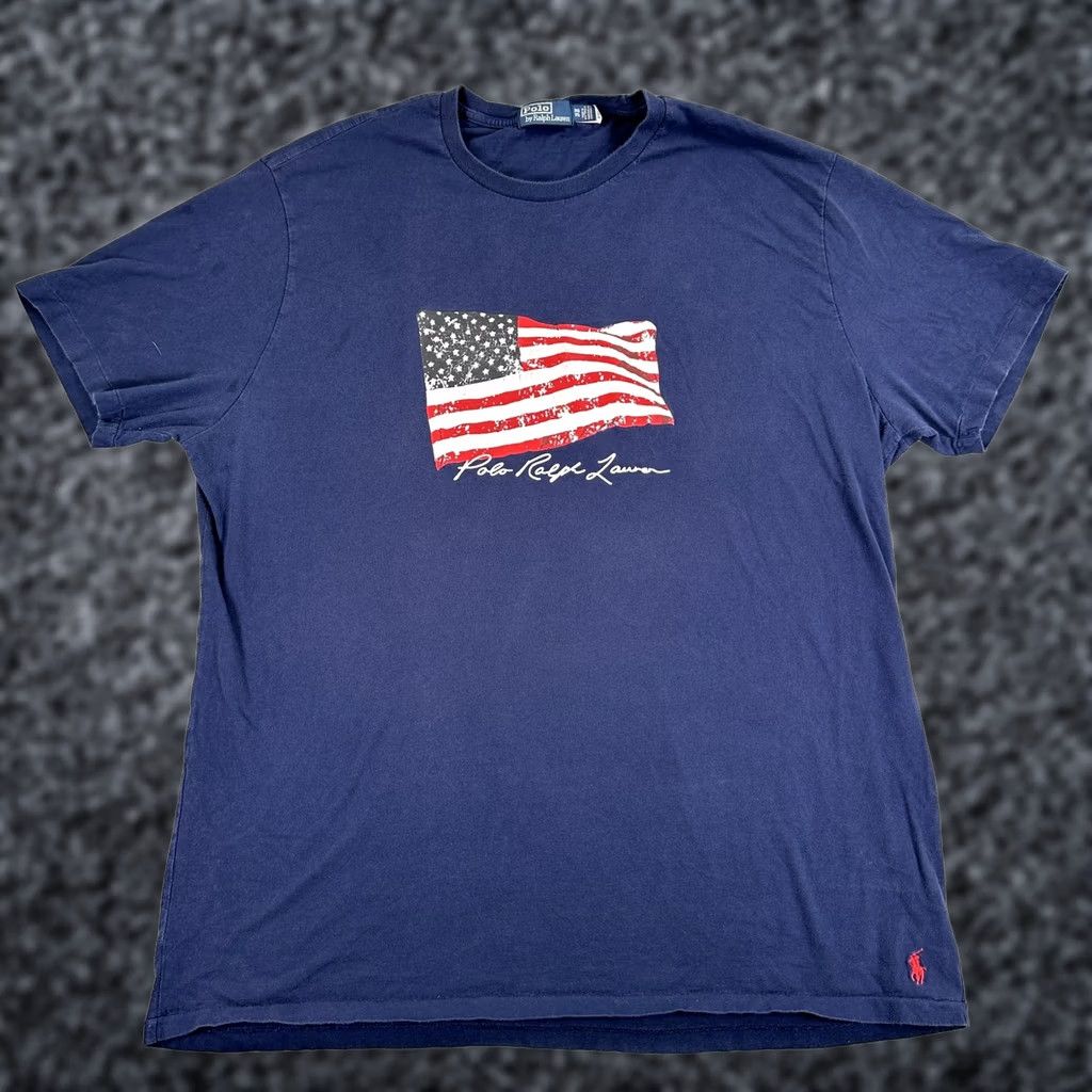 Polo Ralph Lauren VINTAGE Polo Ralph Lauren Shirt Mens 3X Big Blue USA Flag Graphic Made USA 90s Size US XXL / EU 58 / 5 - 1 Thumbnail