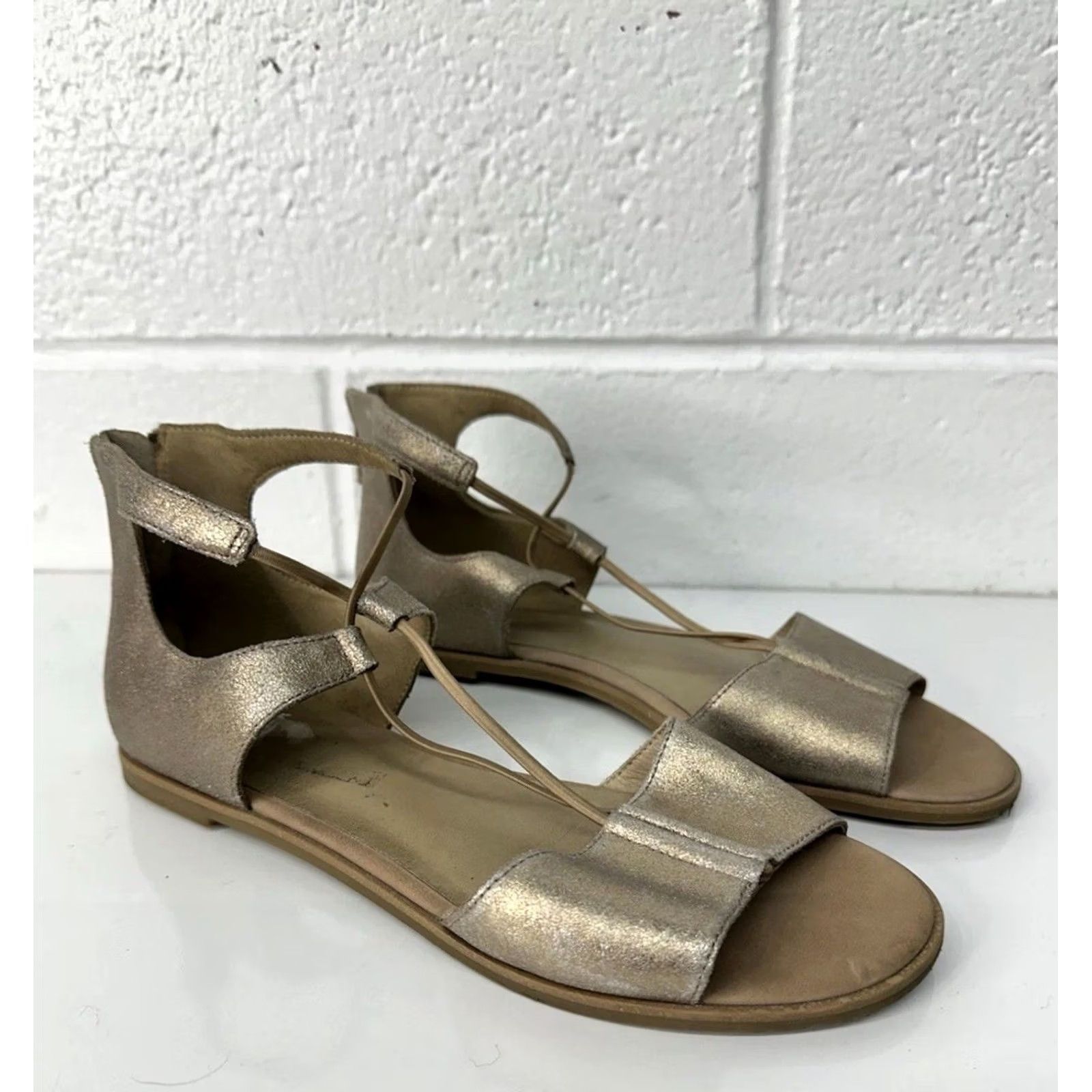 Eileen Fisher EILEEN FISHER Brown Leather Zipper Comfort FLAT SANDALS 9 Womens Size US 9 / IT 39 - 3 Thumbnail