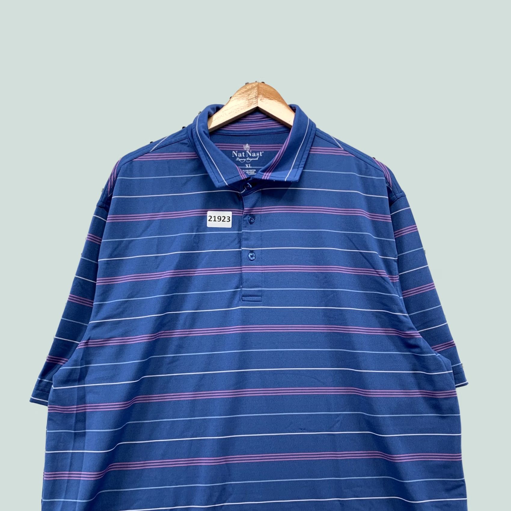Nat Nast Nat Nast Luxury Originals Polo Shirt Blue Pink Striped MEns XL 25.5x33 Size US XL / EU 56 / 4 - 1 Thumbnail