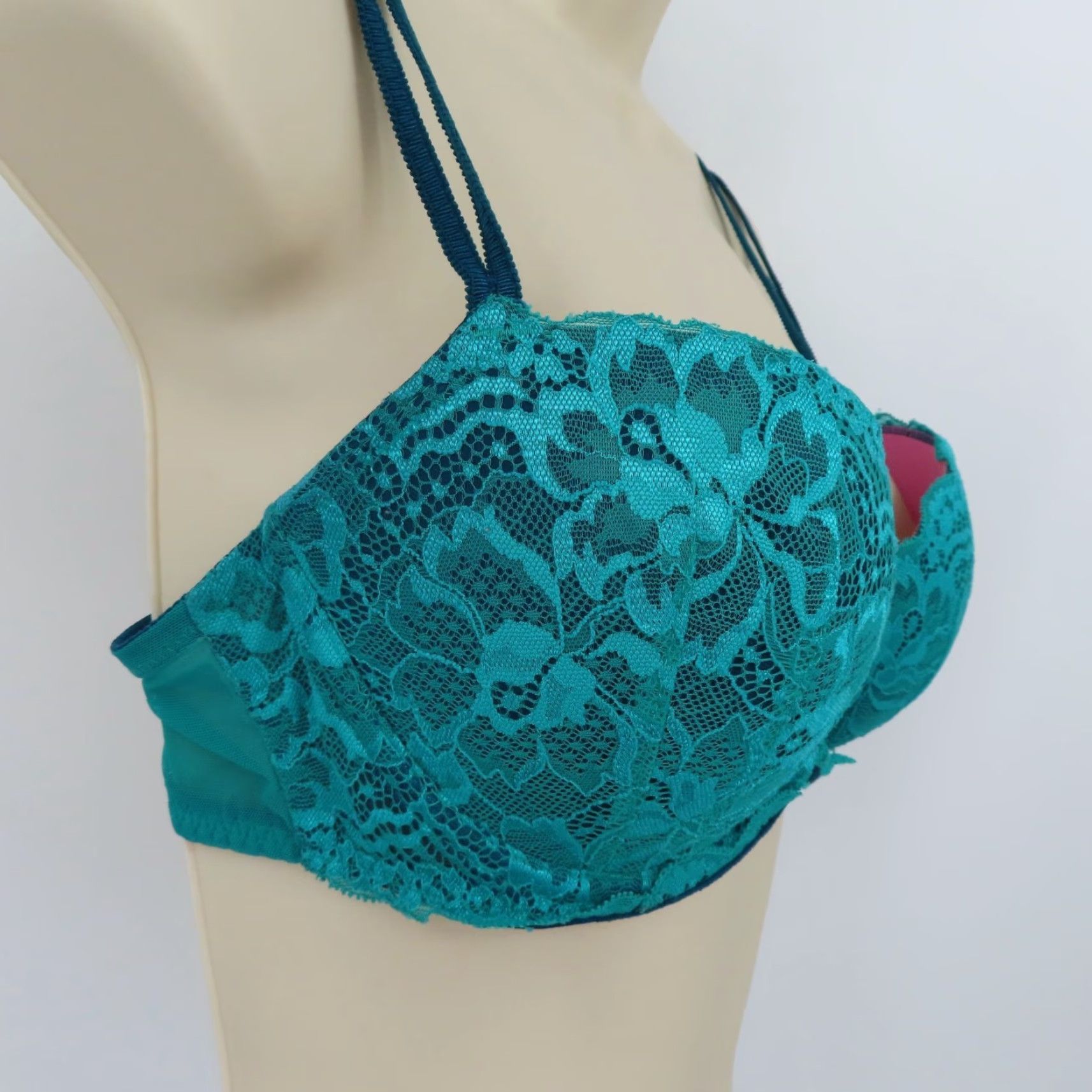 Vintage PINK Victoria's Secret 34D Date Push Up Floral Flower Lace Padded Underwire Bra Size ONE SIZE - 2 Thumbnail