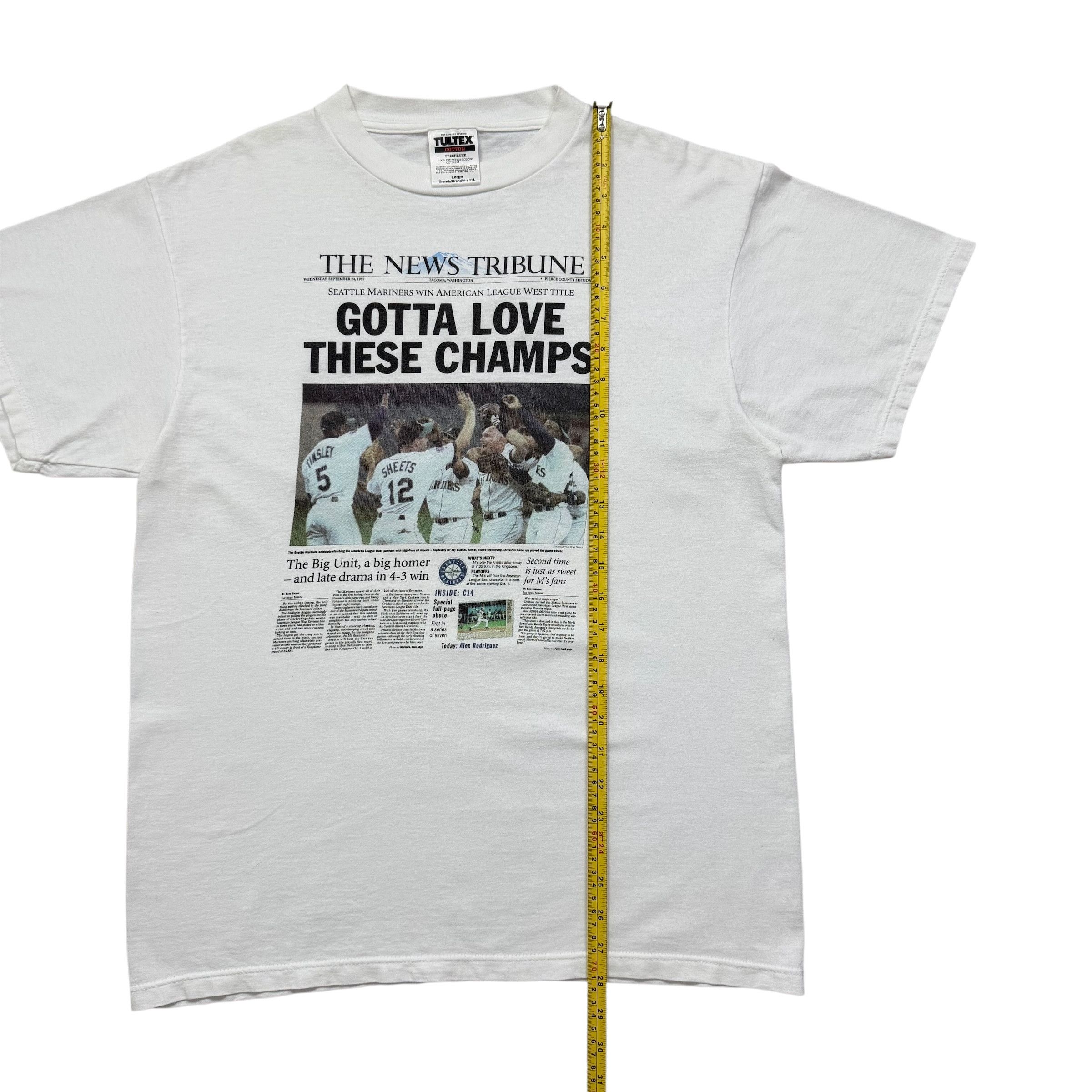 MLB VTG 90s MLB SEATTLE MARINERS 1997 NEWSPAPER CHAMPS T-SHIRT L Size US L / EU 52-54 / 3 - 4 Thumbnail
