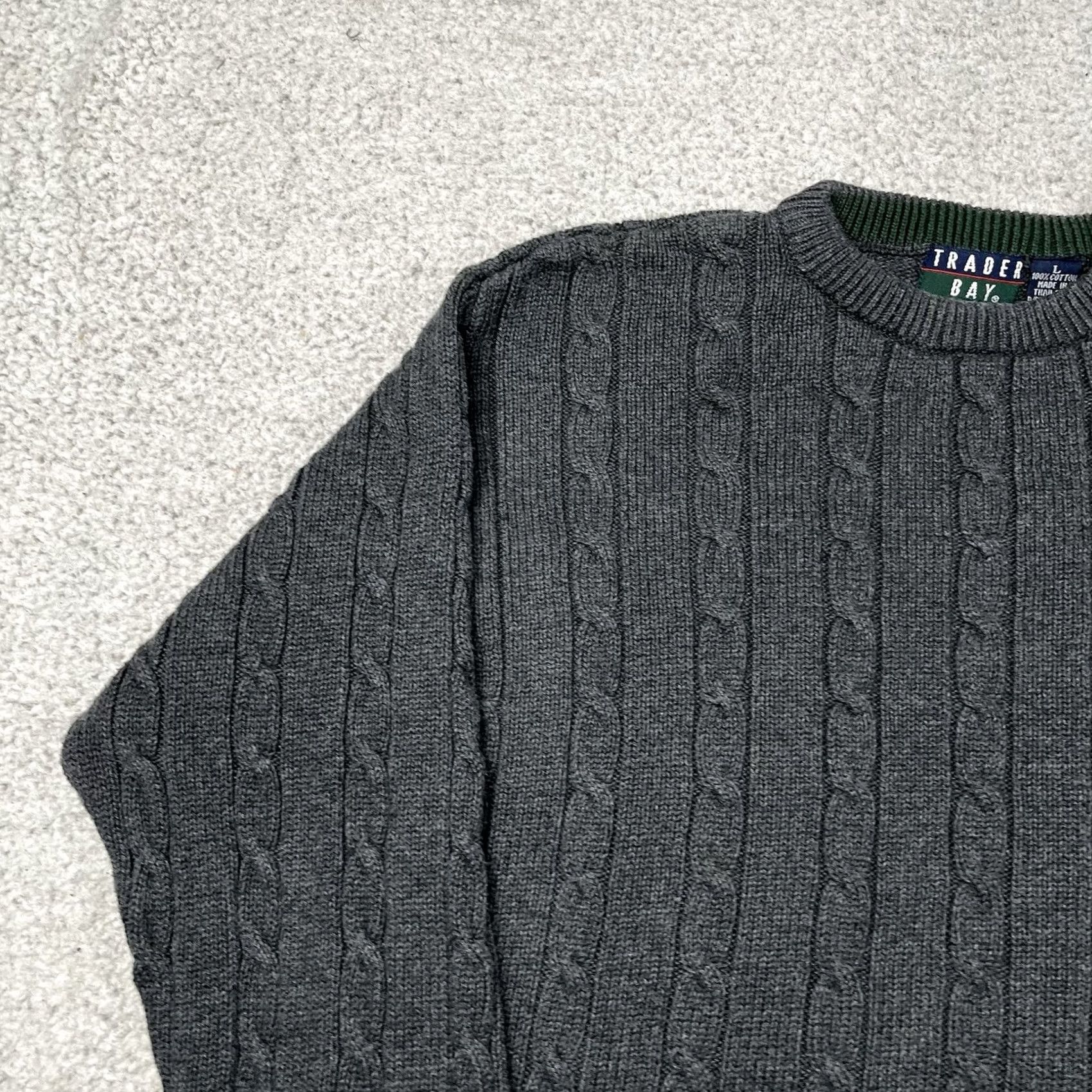 Vintage Trader Bay Sweater Men L Gray Cable-Knit Crewneck Pullover 90s Vintage Size US L / EU 52-54 / 3 - 5 Thumbnail