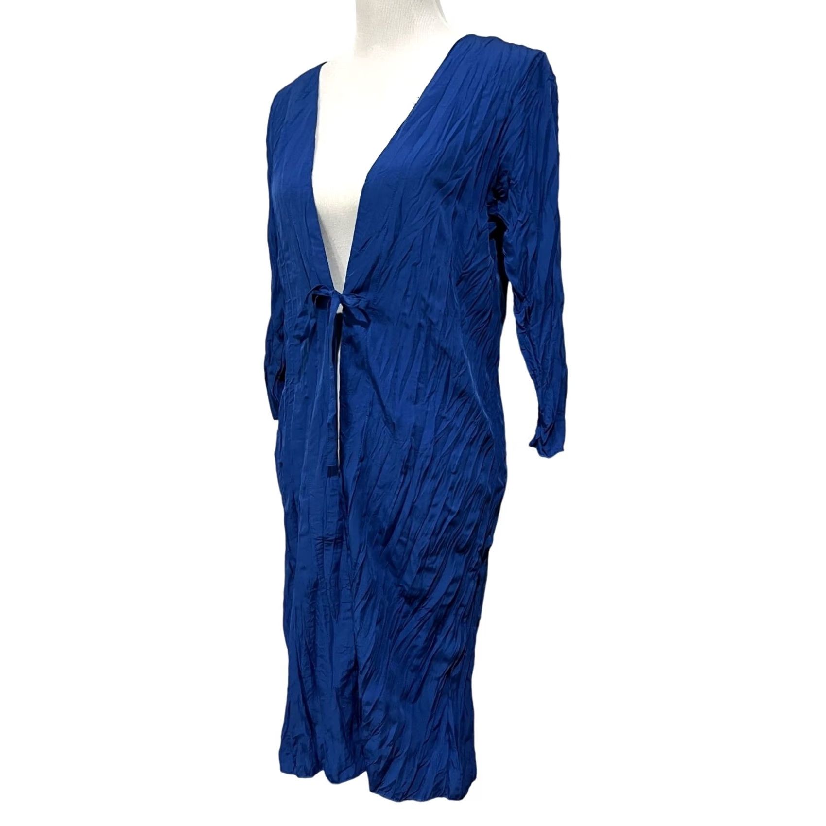 Soft Surroundings Soft Surroundings Tie Duster Cardigan Top Blue Lightweight Women's M Blouse Cardigan V-Neck Tie Short Sleeve/Crinkle Summer 90s? Size M / US 6-8 / IT 42-44 - 3 Thumbnail