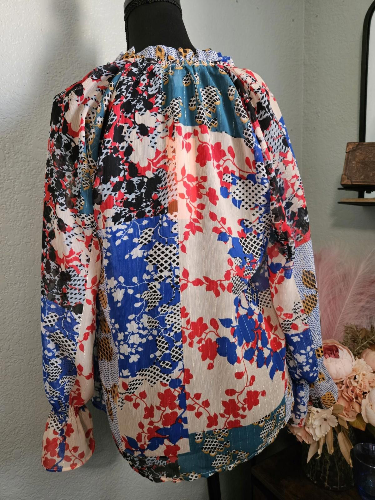 Other Creative Collextions NWT Patchwork Style Sheer Blouse Size XS / US 0-2 / IT 36-38 - 3 Thumbnail