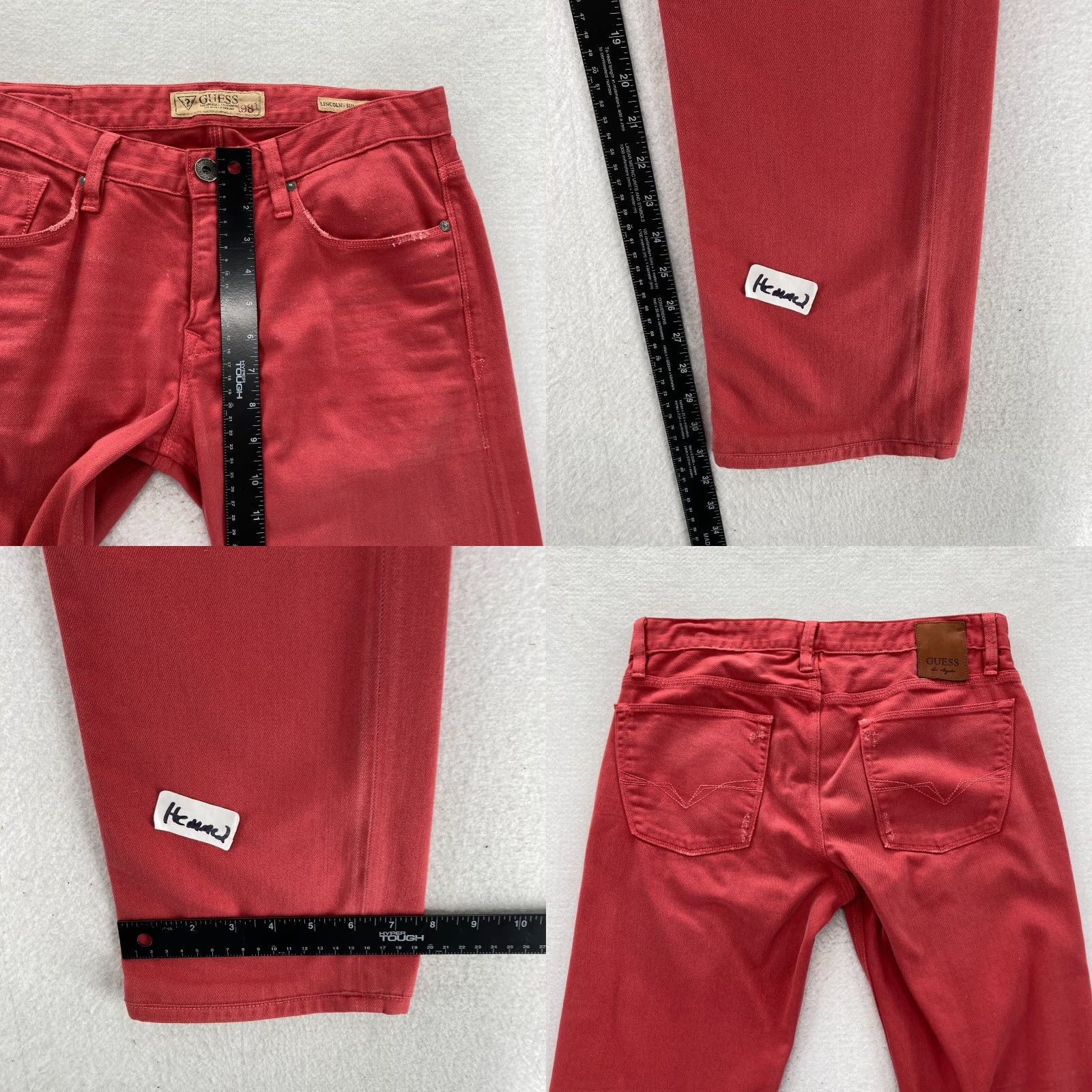 Guess GUESS Jeans Mens 31x31 Lincoln Slim Straight Pink Denim Low Rise Medium Wash Distressed 5-Pocket Size US 31 - 8 Thumbnail