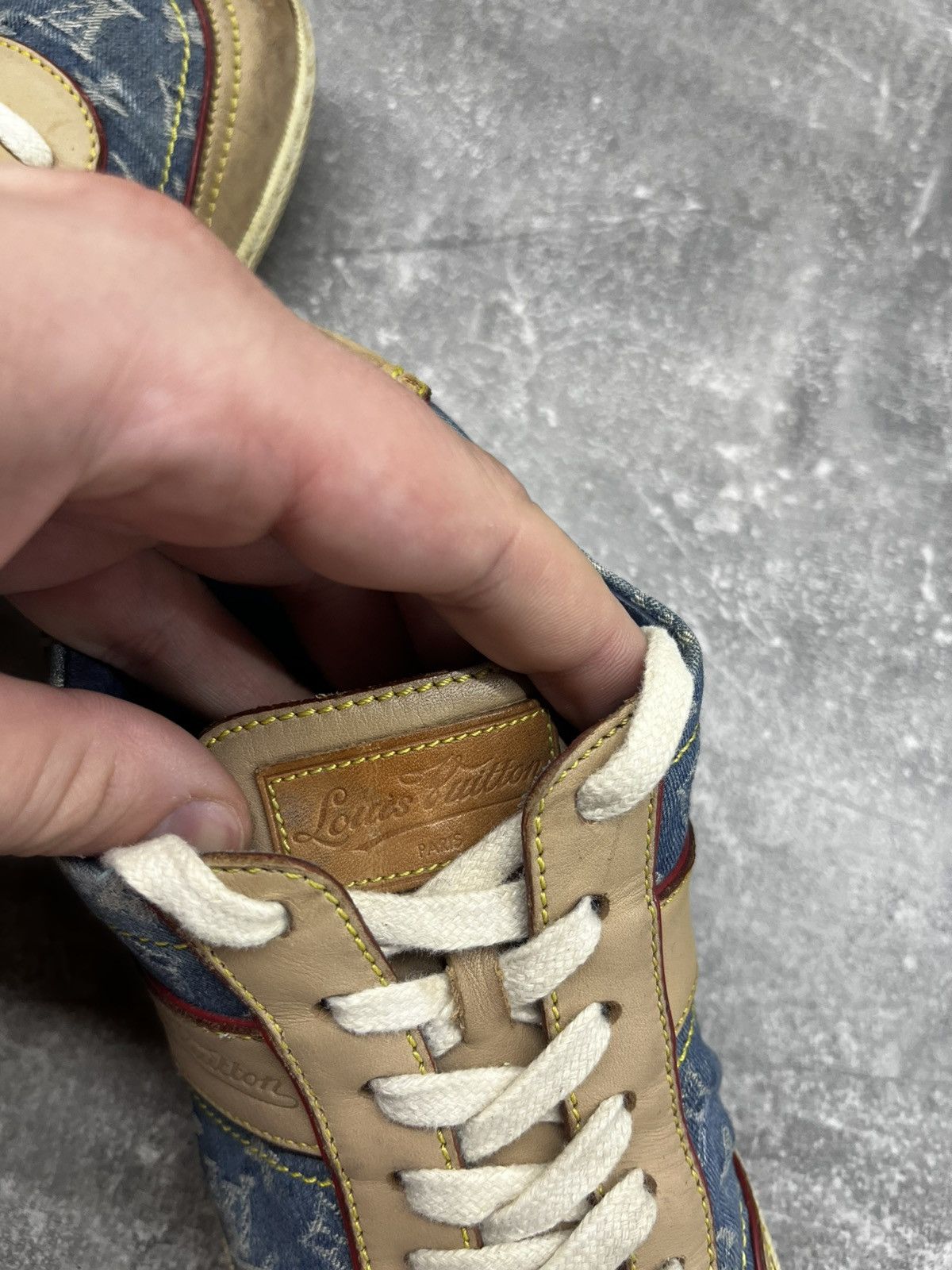 Louis Vuitton Louis Vuitton beige leather blue monogram denim sneakers Size US 6 / IT 36 - 15 Thumbnail